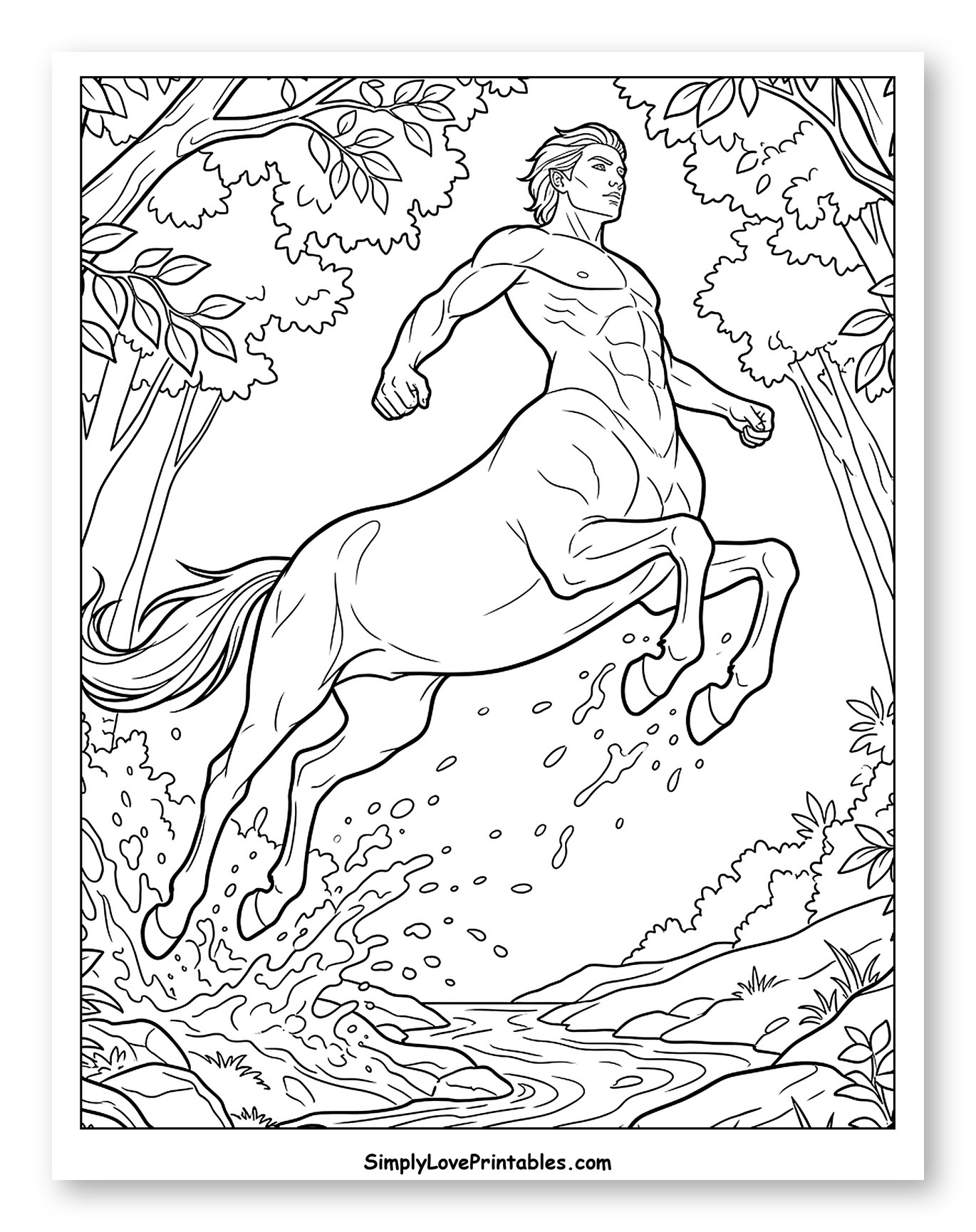 Powerful Centaur Splashing in Forest River to Color