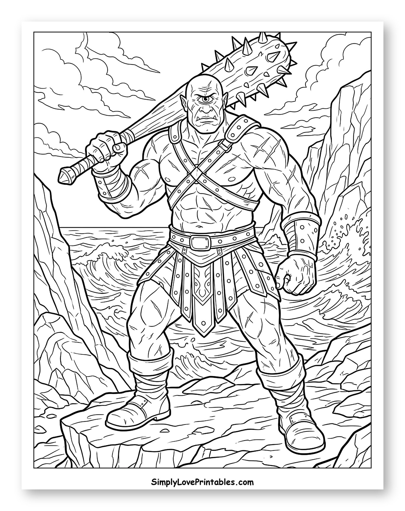 Powerful Cyclops Warrior Standing by the Sea Coloring Page