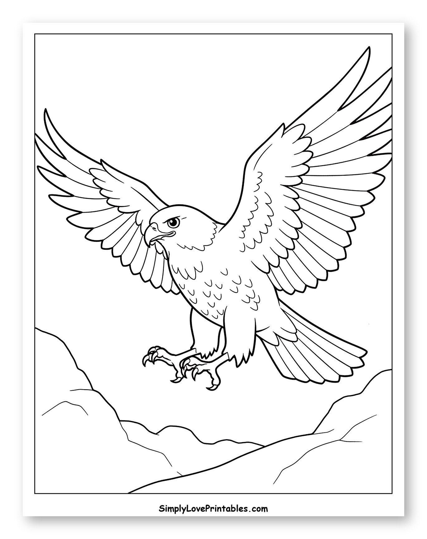 Powerful Hawk Gliding Over Rocky Ground to Color for Toddlers