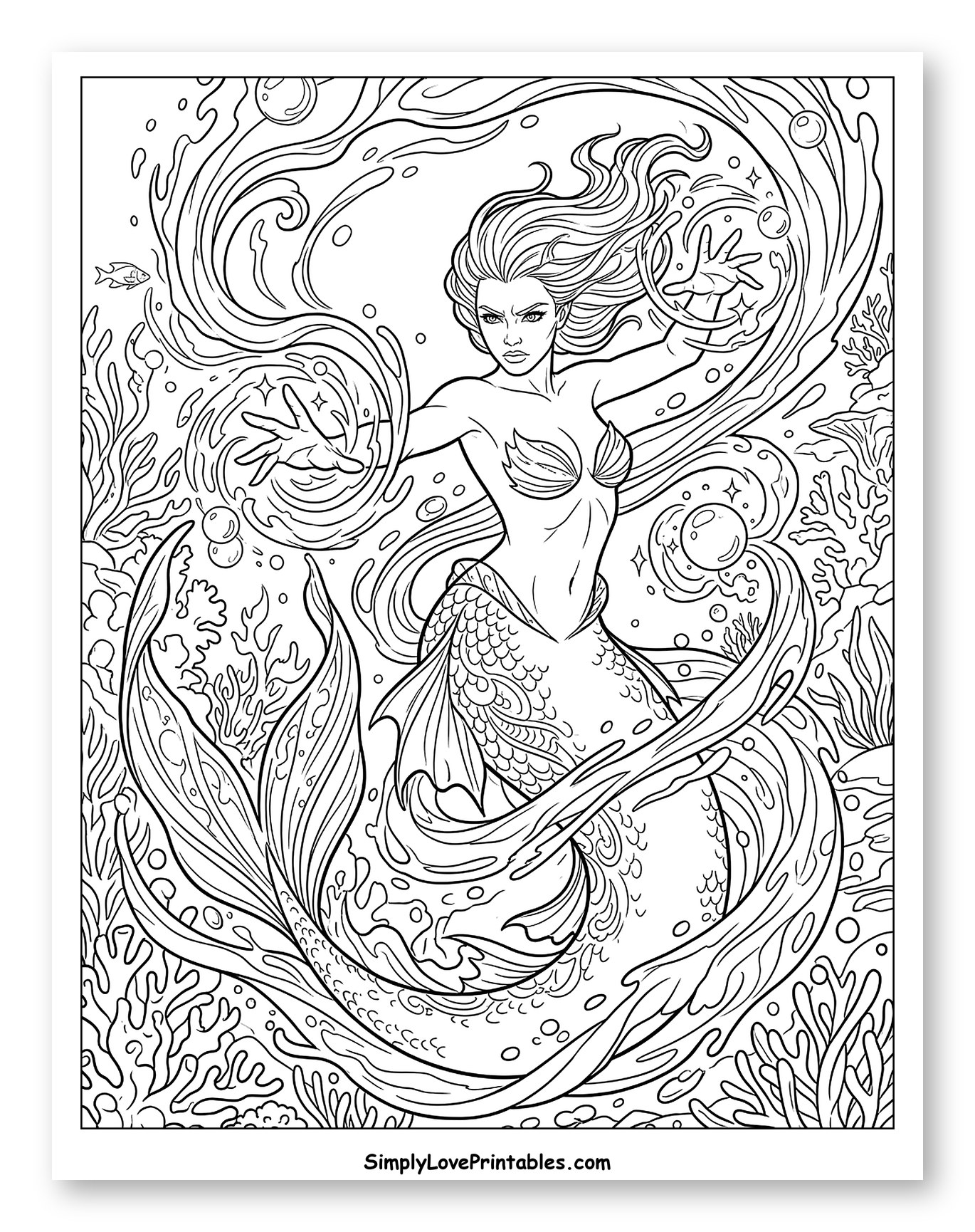 Powerful Mermaid Summoning Water and Bubbles to Color