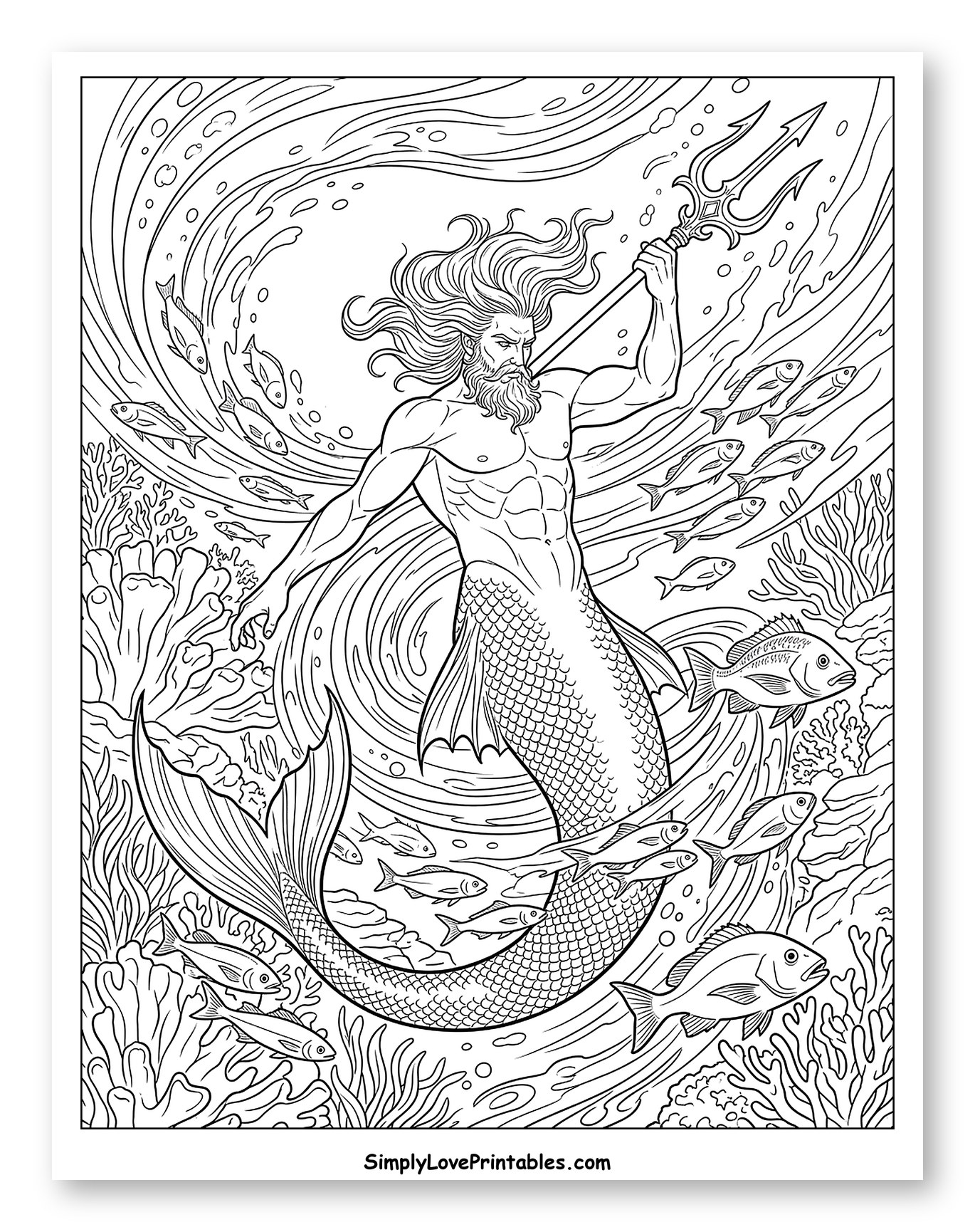 Powerful Merman Holding Trident with Fish