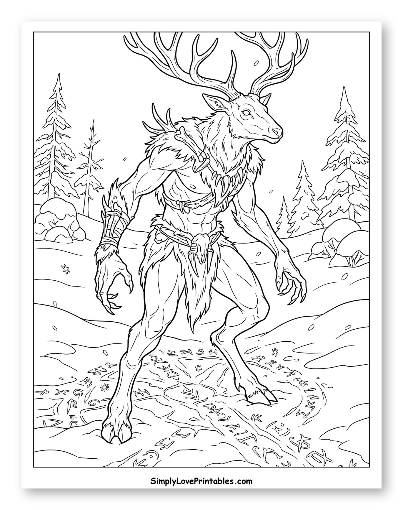 Powerful Wendigo in Snowy Forest with Runes