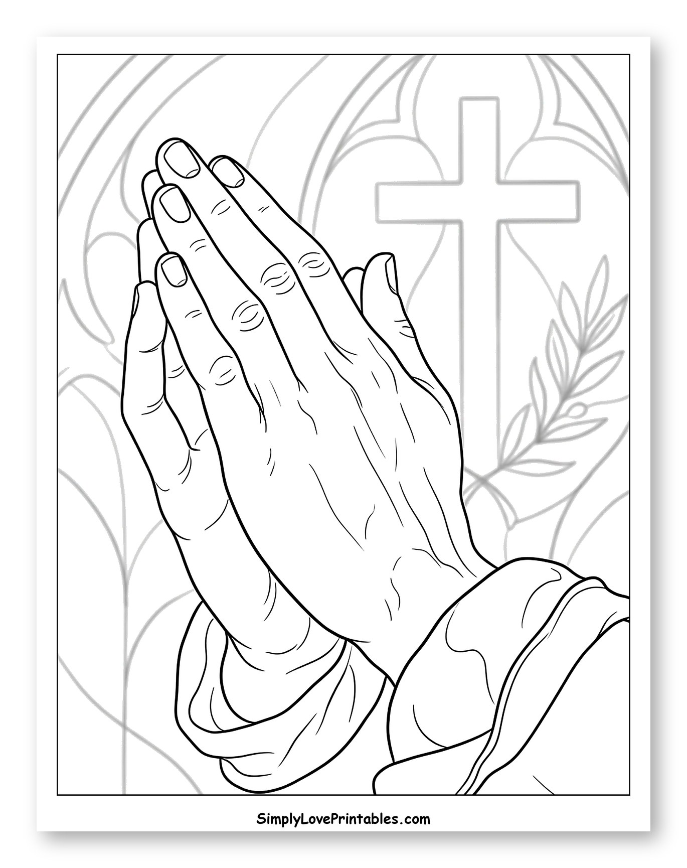 Praying Hands Before a Stained Glass Cross