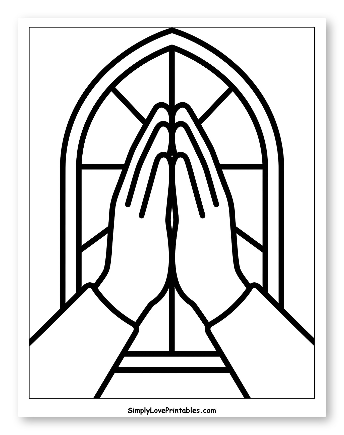 Praying Hands in Front of Arched Window