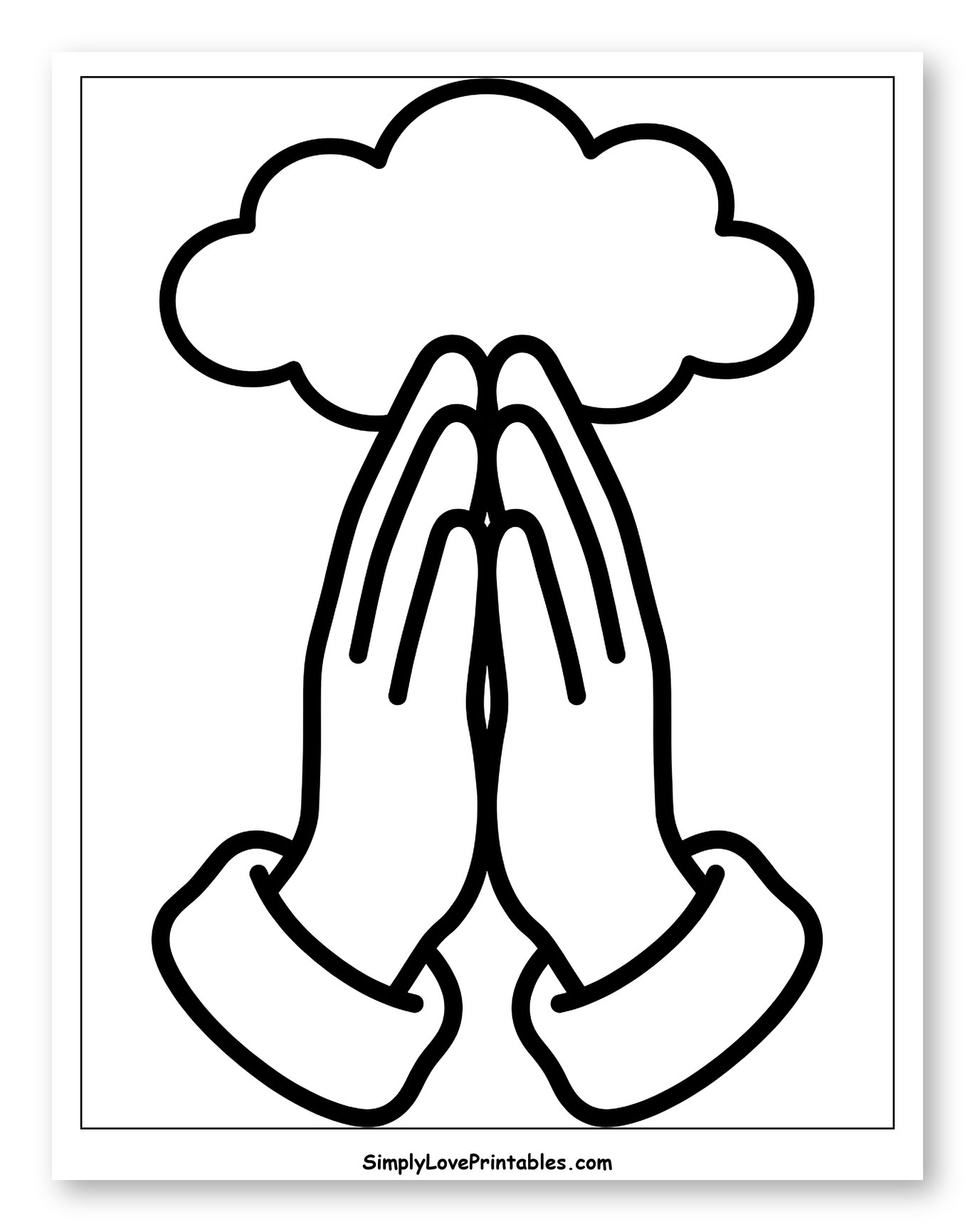 Praying Hands Under a Cloud Coloring Sheet for Toddlers