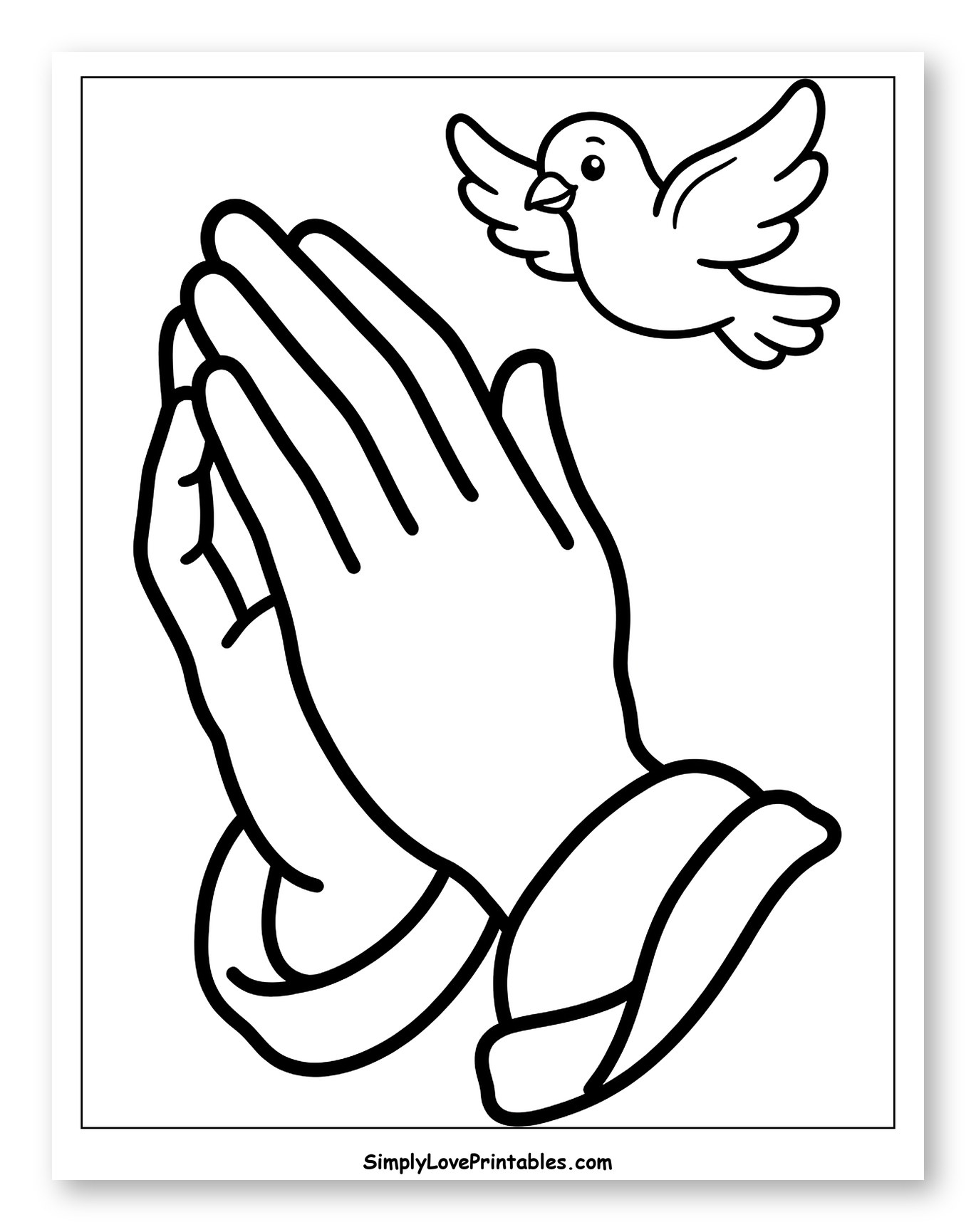Praying Hands with a Flying Bird Coloring Sheet for Toddlers