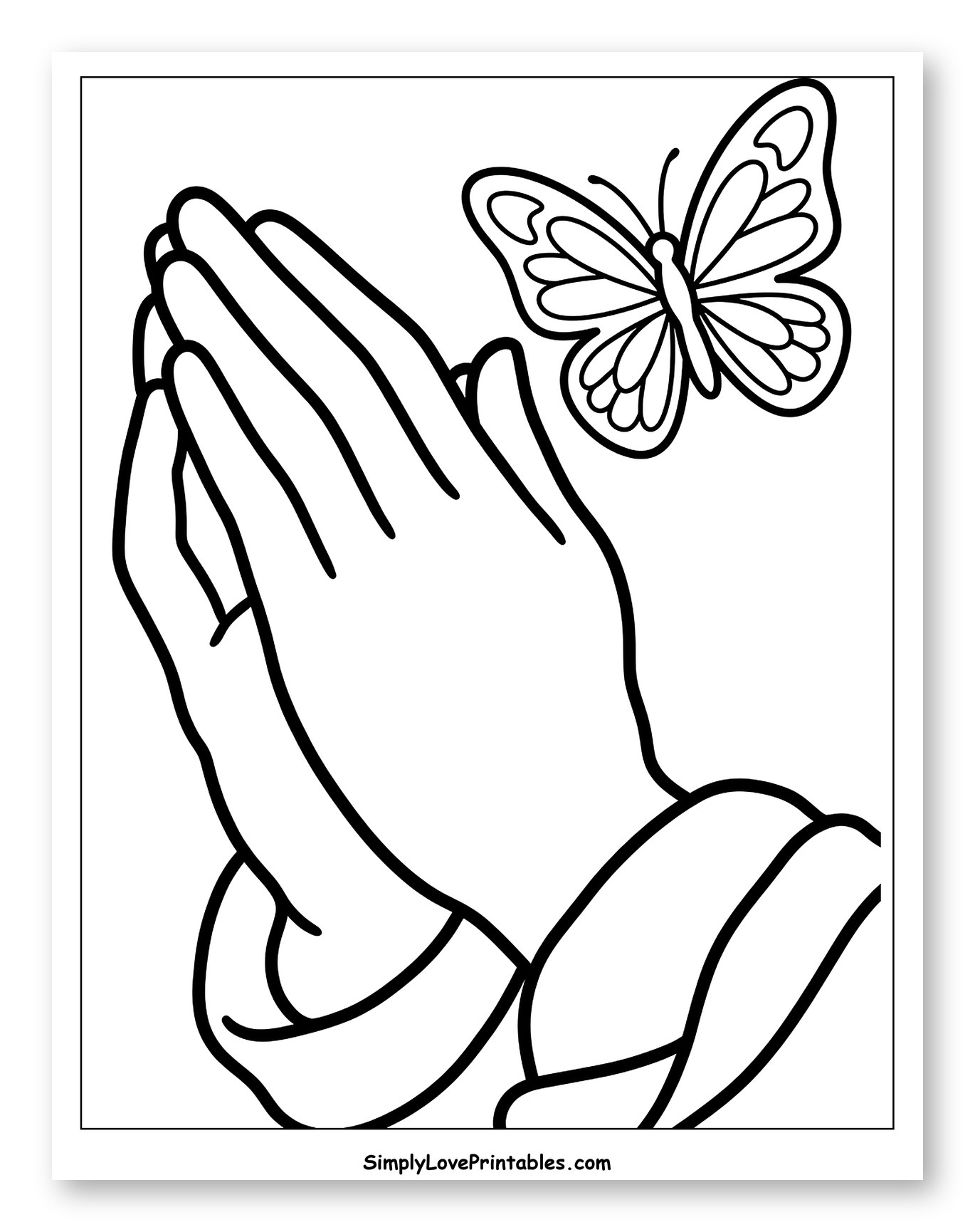 Praying Hands with Flying Butterfly Coloring Page for Toddlers