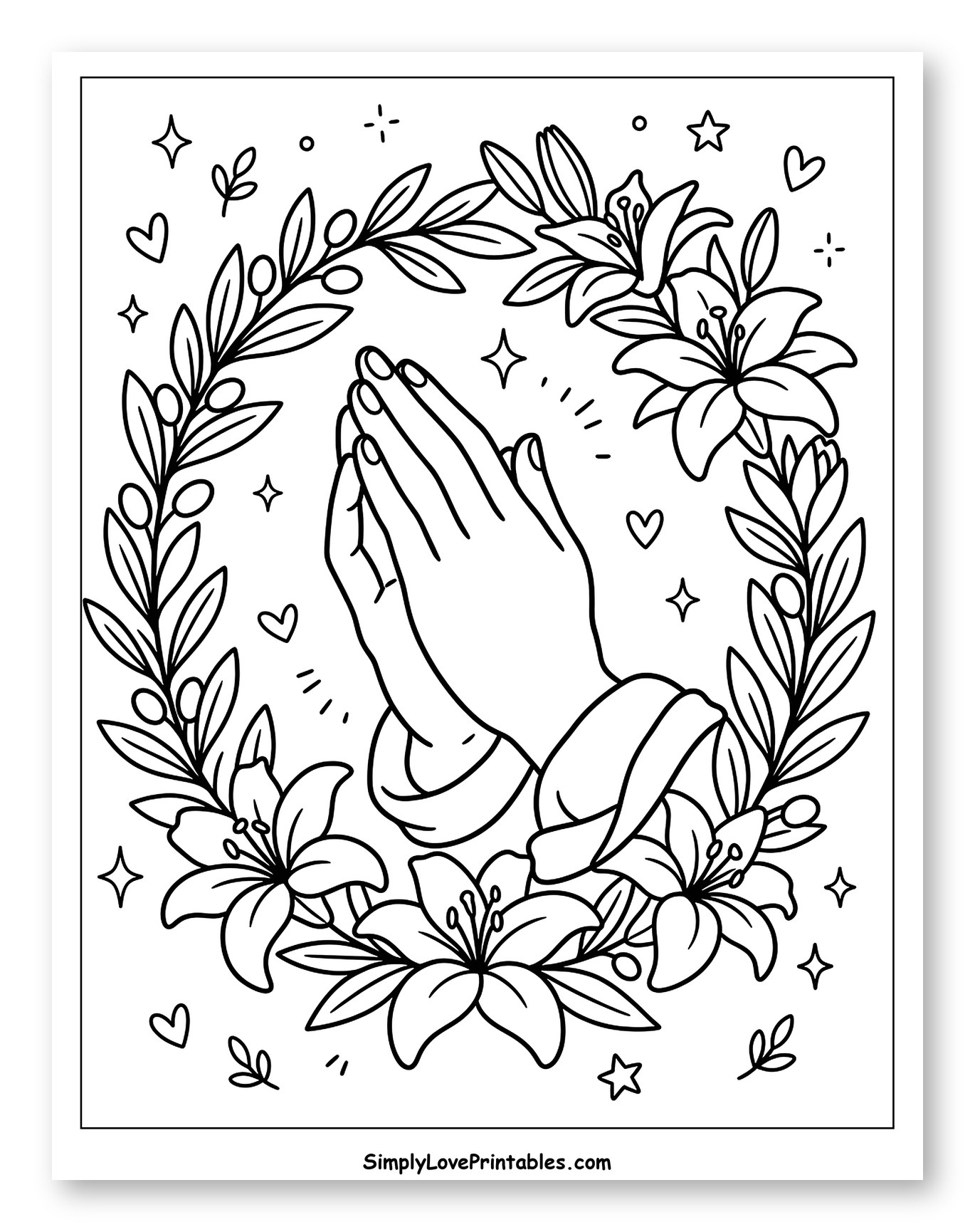 Praying Hands with Olive and Lily Wreath
