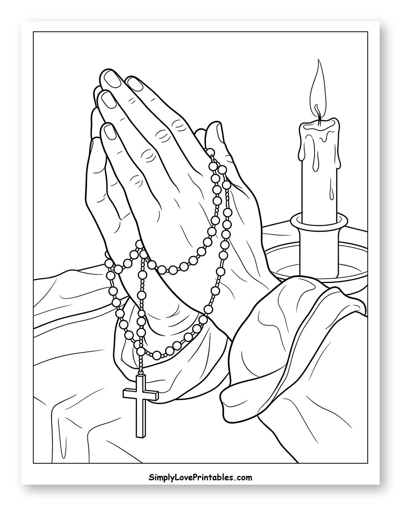 Praying Hands with Rosary and Candle