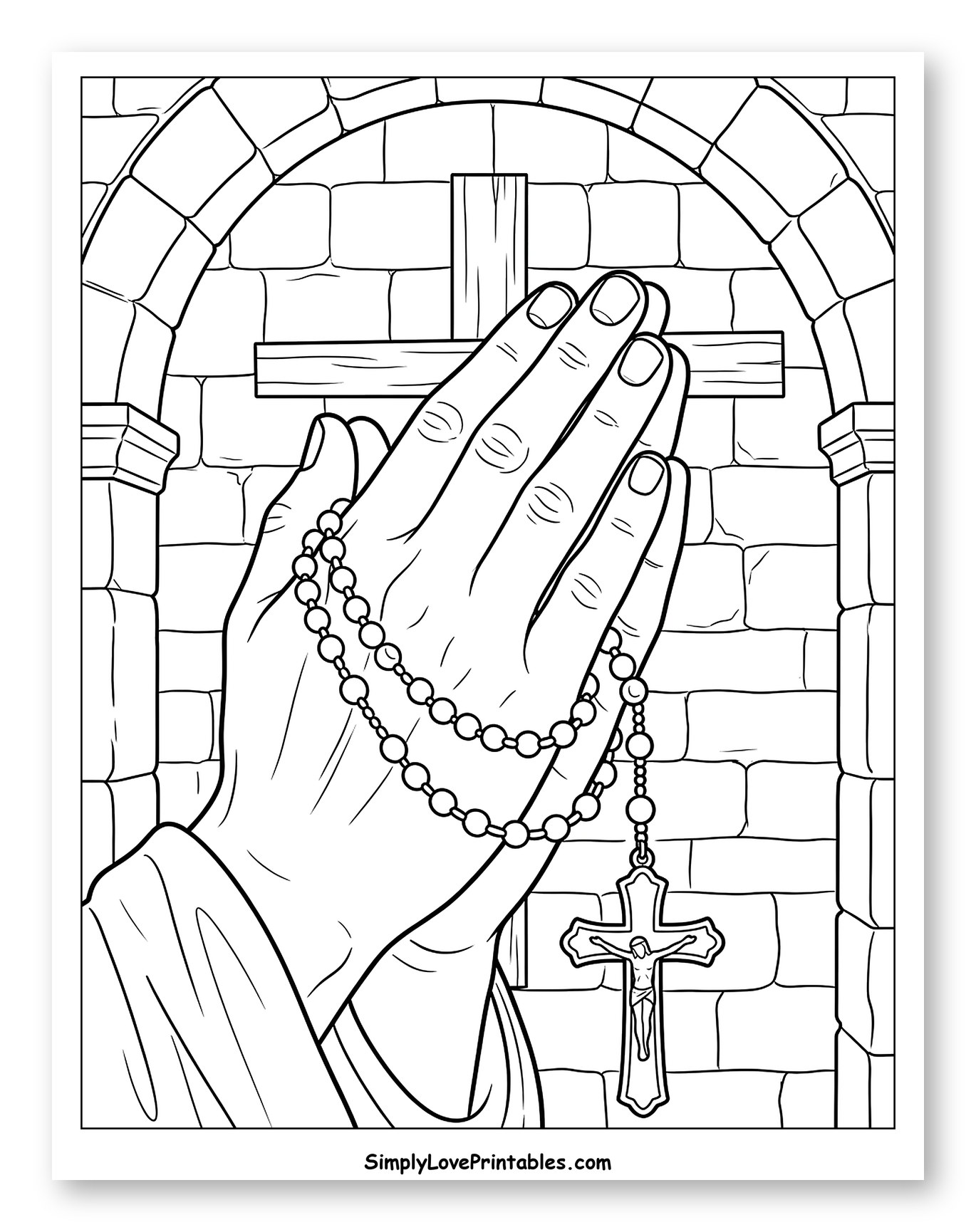 Praying Hands with Rosary and Crucifix