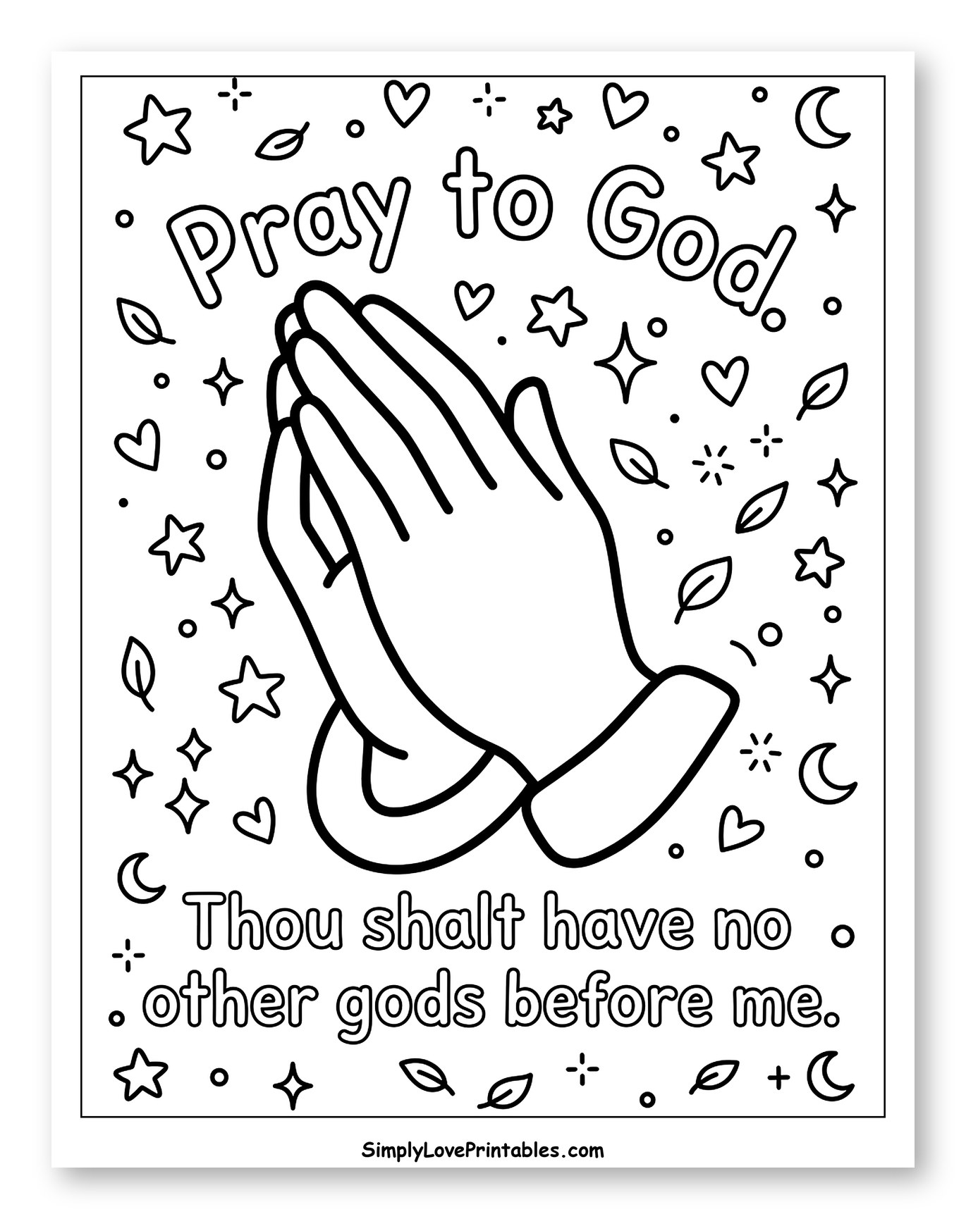 Praying Hands with Ten Commandments Scripture Coloring Sheet for Adults