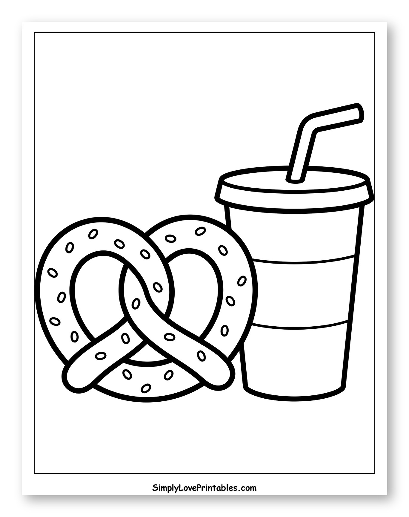 Pretzel and Drink with Straw Coloring Page for Toddlers