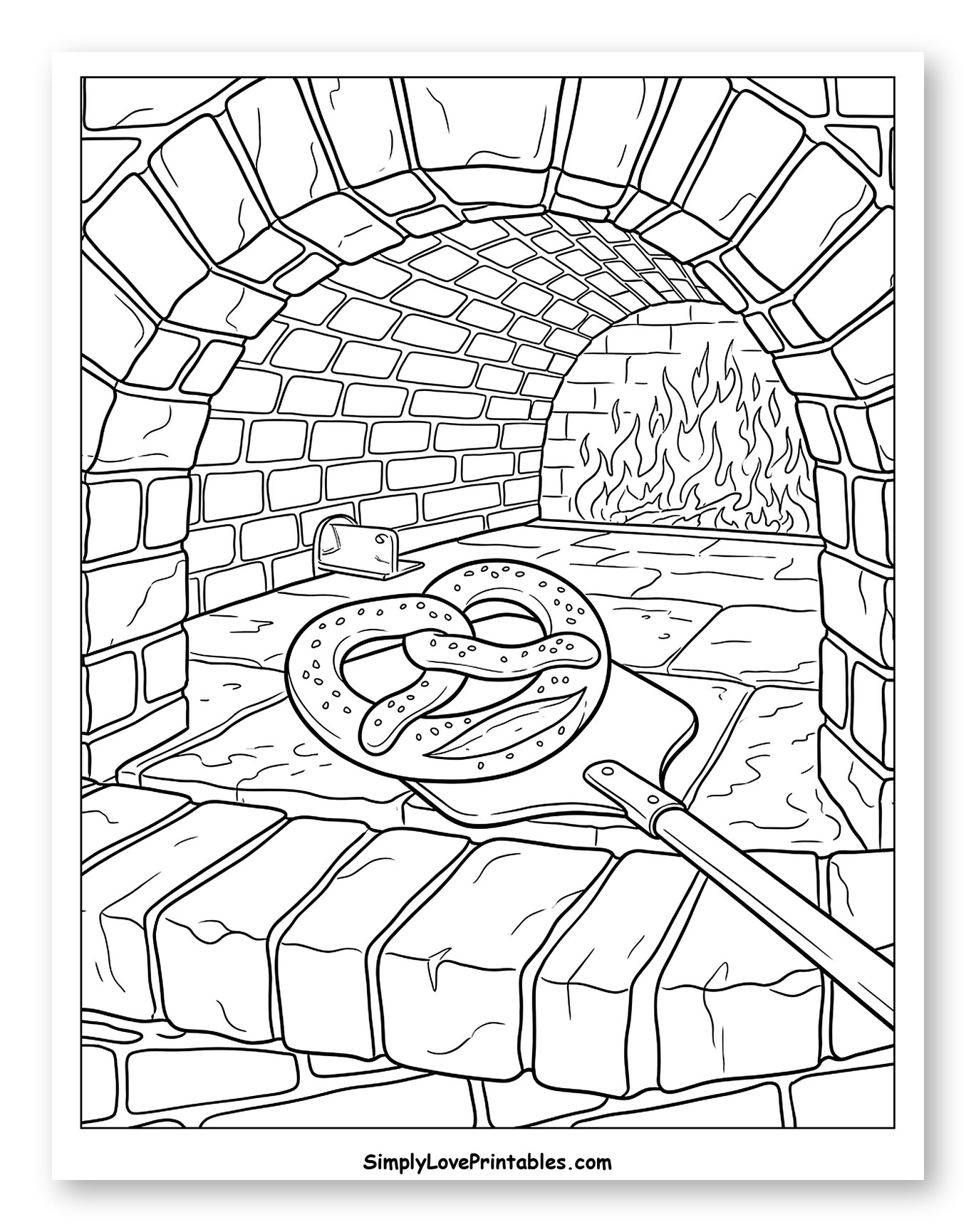 Pretzel on a Peel in a Brick Oven Coloring Sheet
