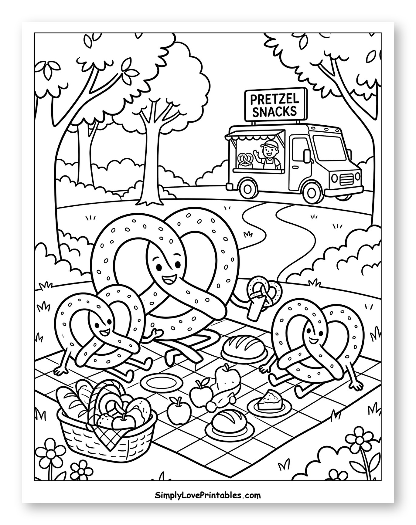 Pretzel Picnic in the Park Coloring Page for Kids