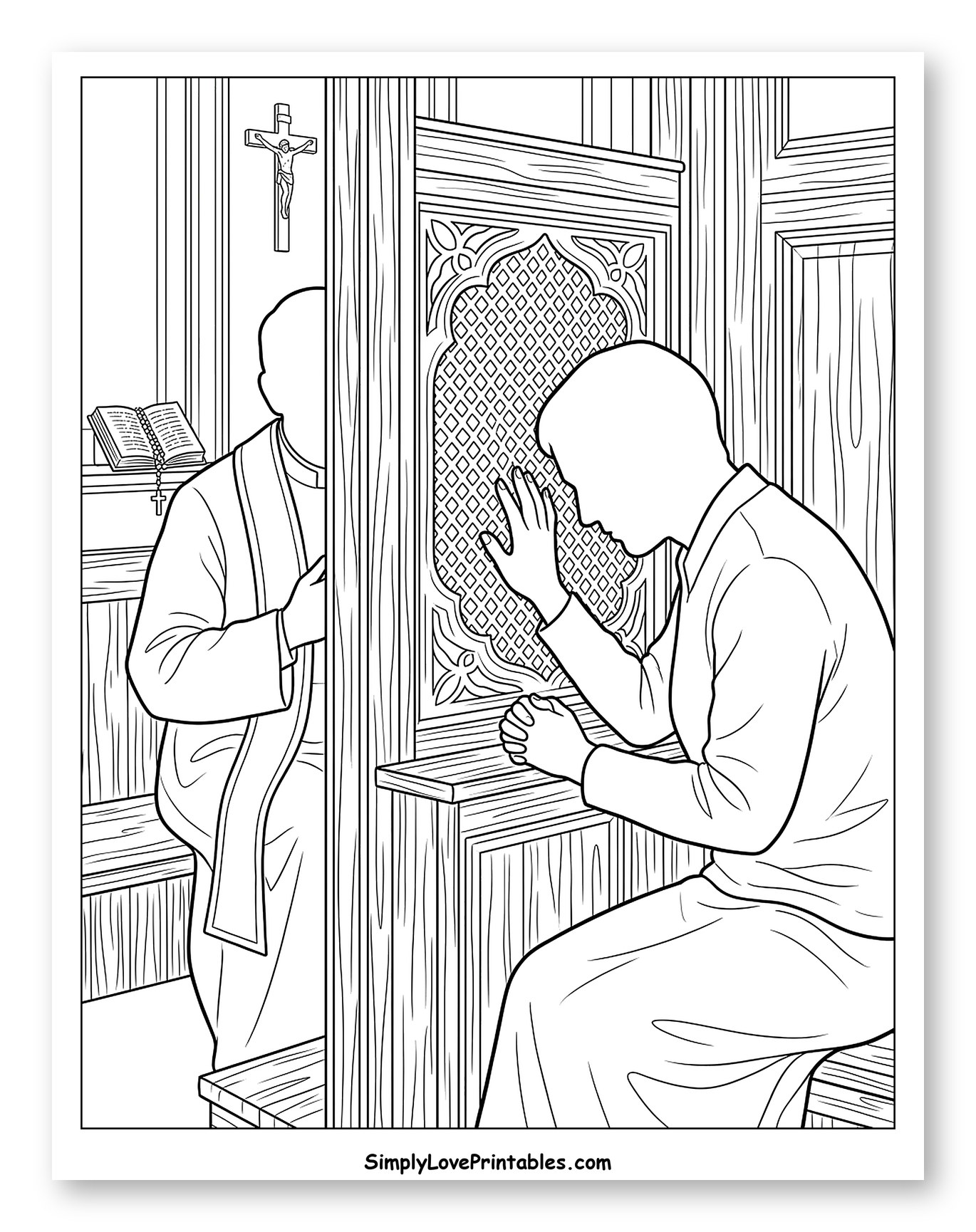 Priest and Penitent in a Confessional