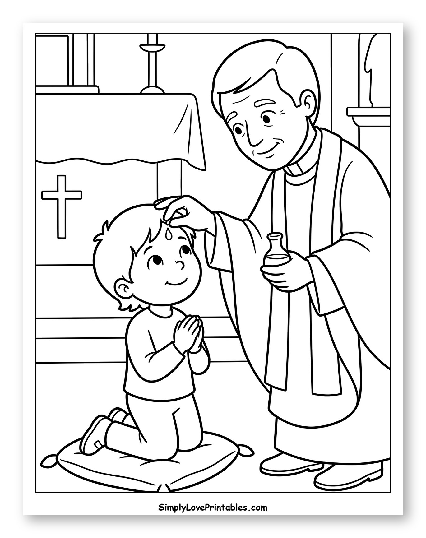 Priest Anointing Boy's Forehead Coloring Page for Kids