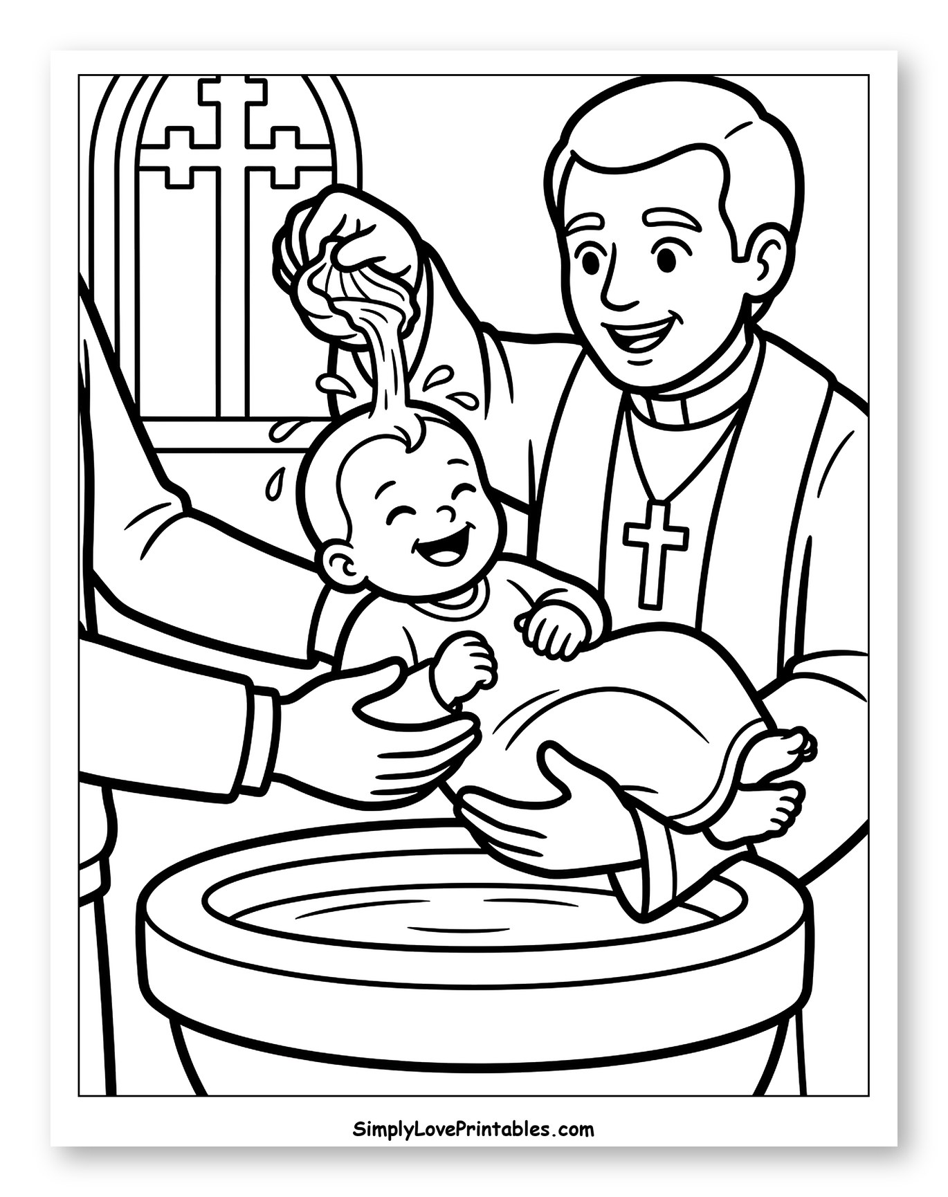Priest Baptizing a Smiling Baby at Church