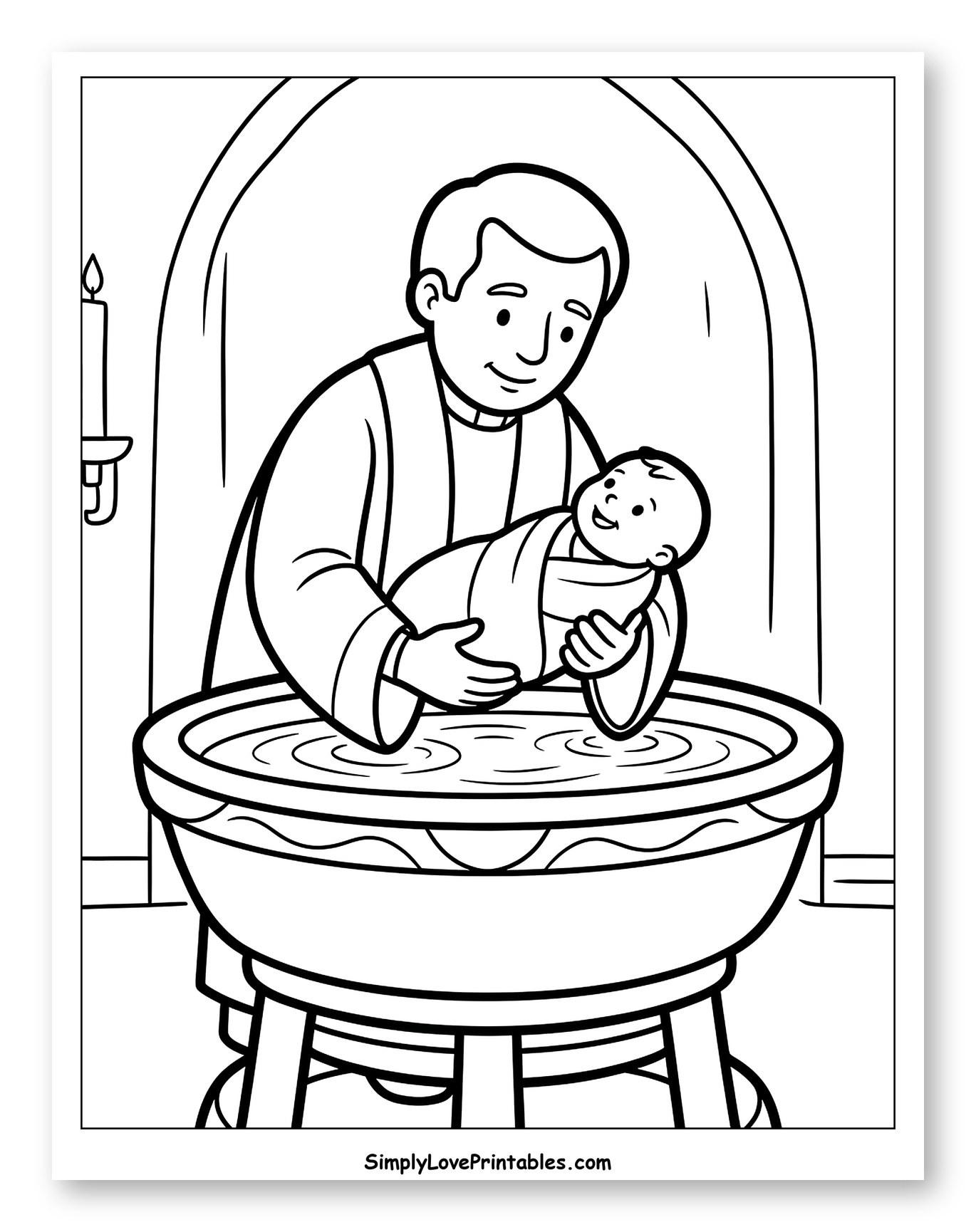 Priest Baptizing Baby at Font