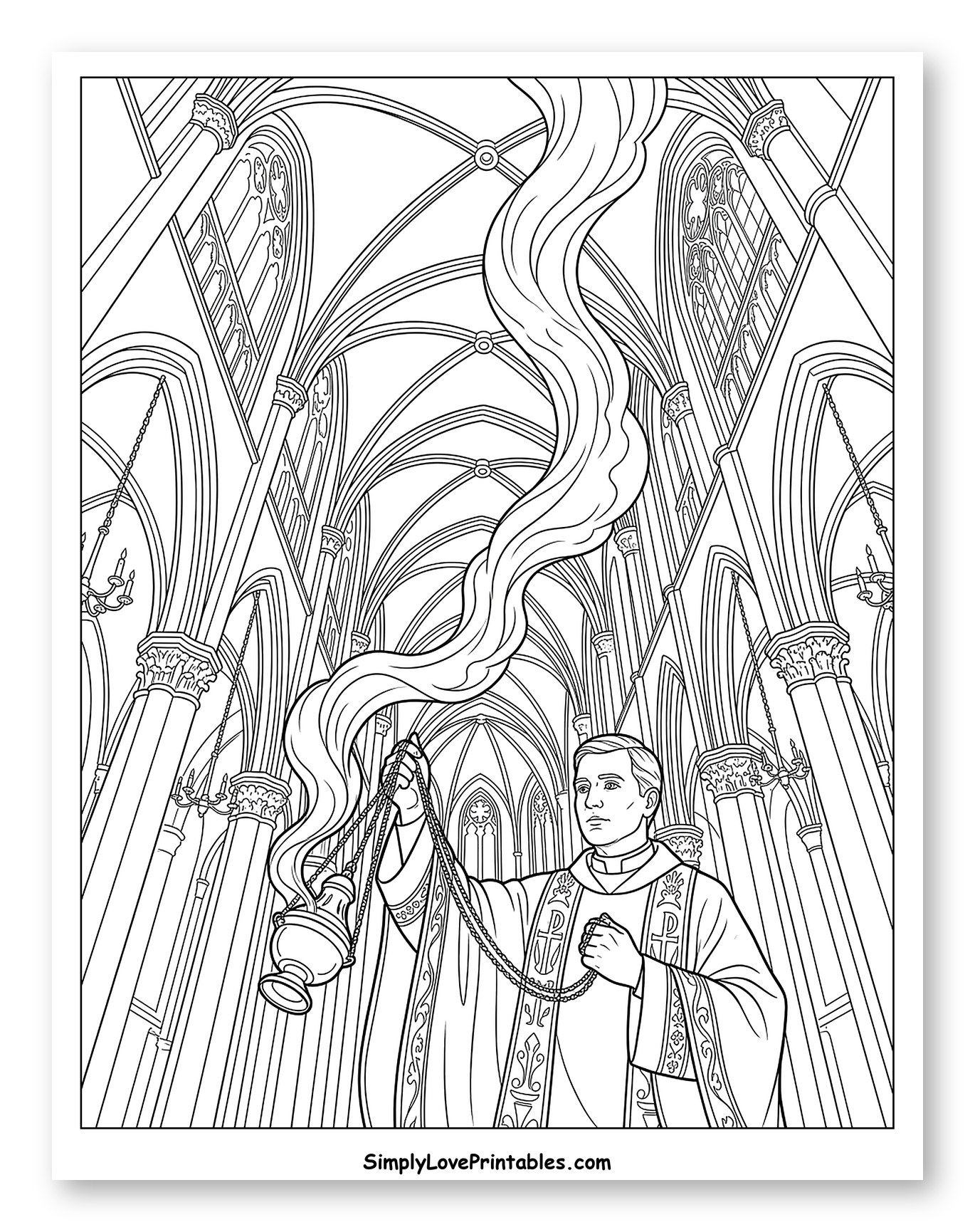Priest Incensing a Grand Gothic Church