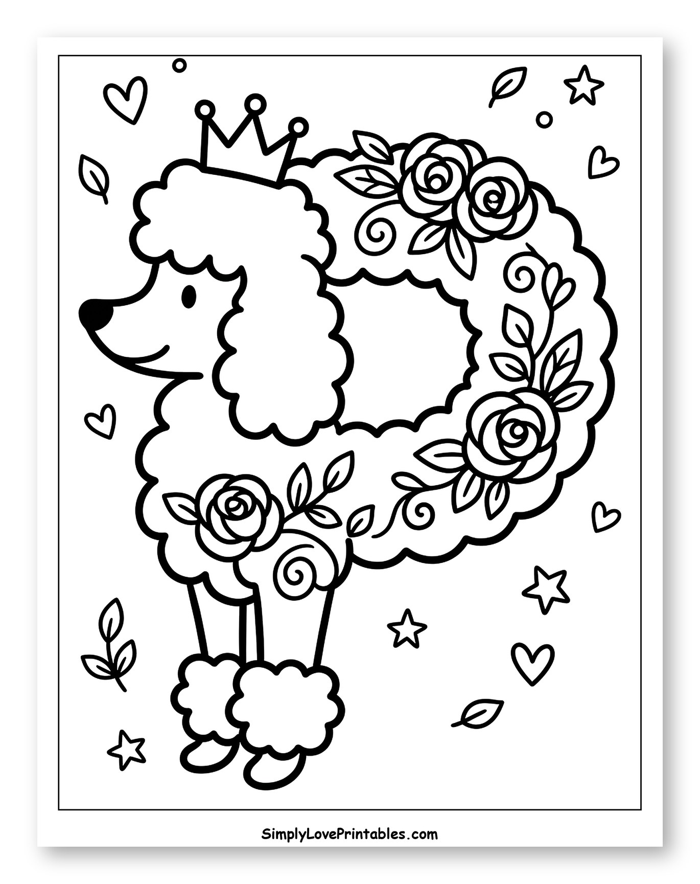 Princess Poodle with Roses and Hearts