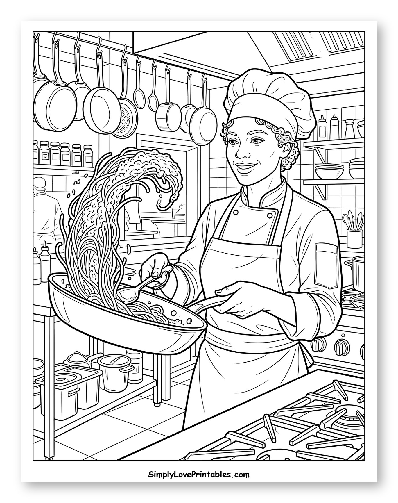 Professional Chef Tossing Spaghetti Coloring Page