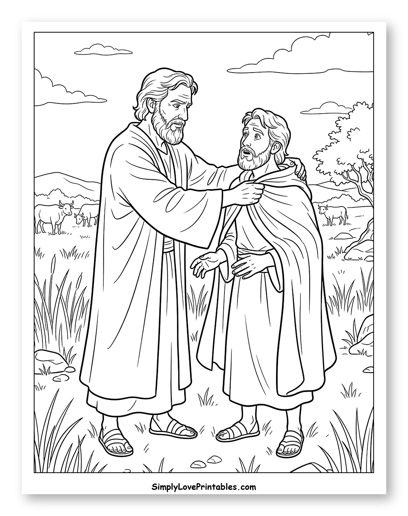 Prophet Elijah Comforting a Distressed Man Coloring Sheet