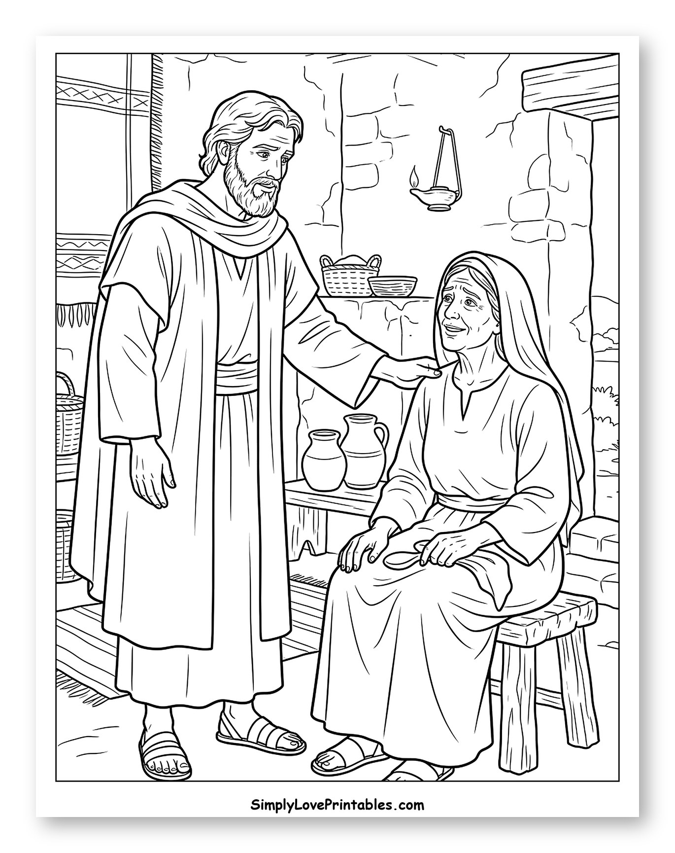 Prophet Elijah Comforts the Widow of Zarephath to Color