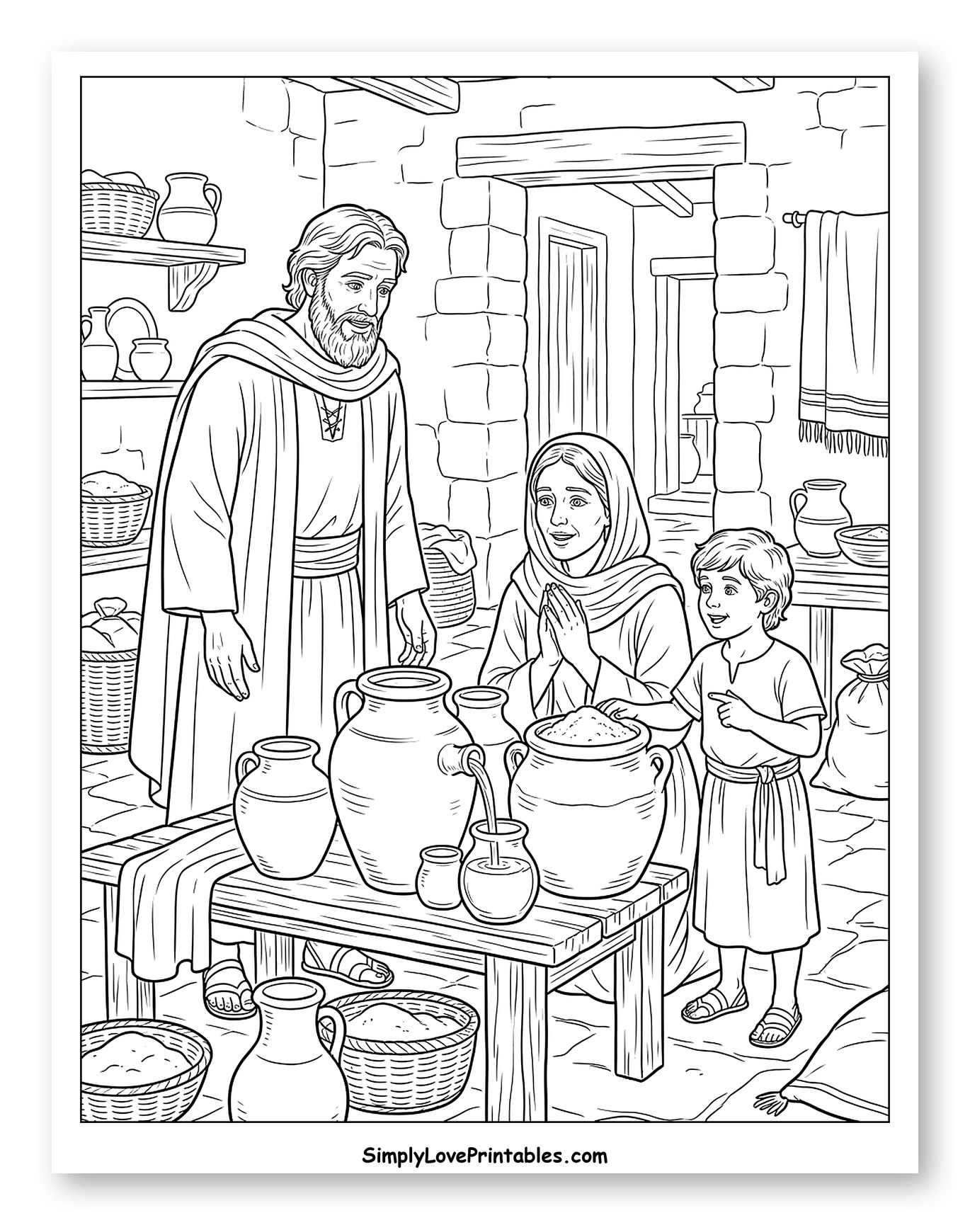 Prophet Elijah with Widow and Her Child to Color