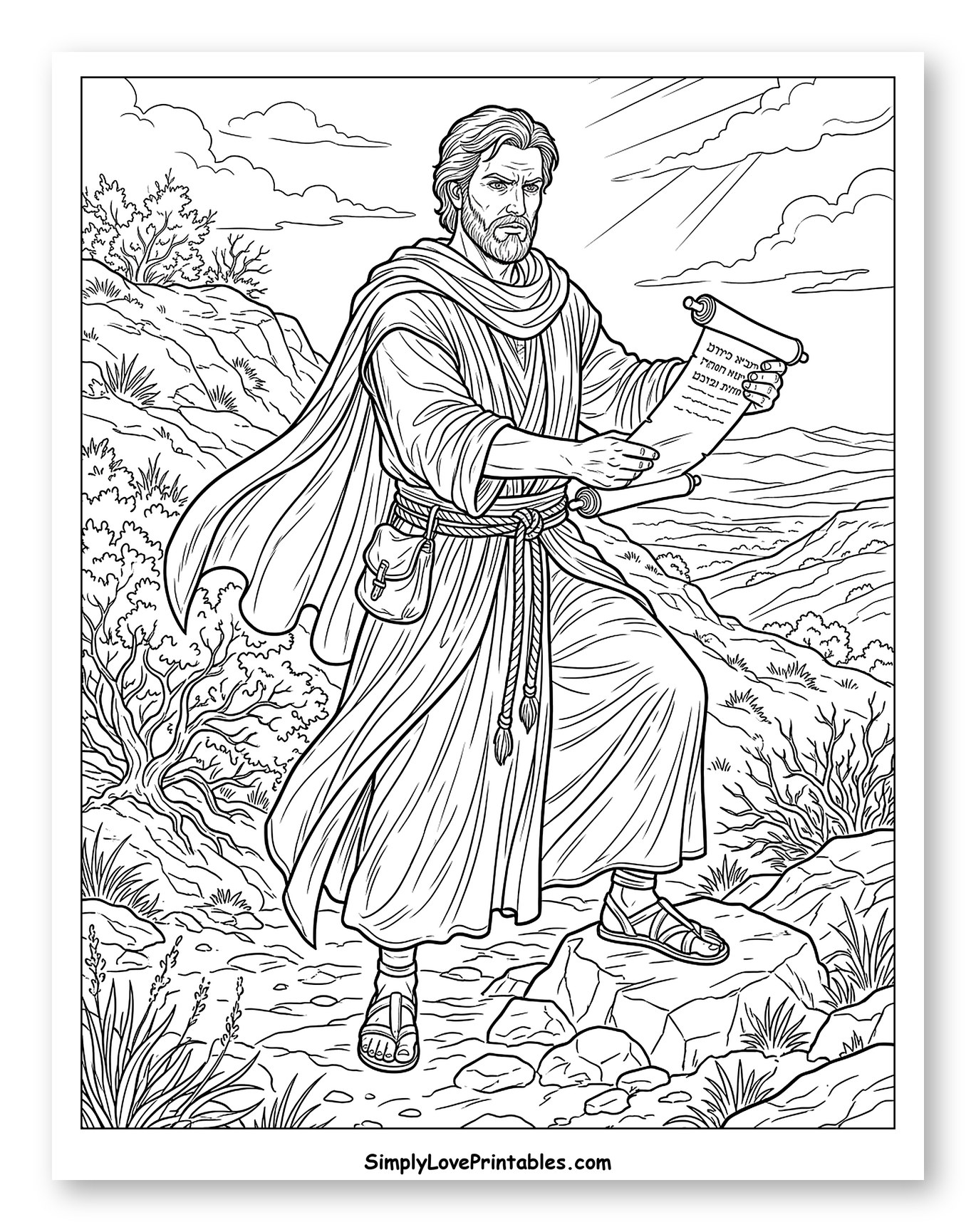 Prophet Holding a Sacred Scroll in the Desert