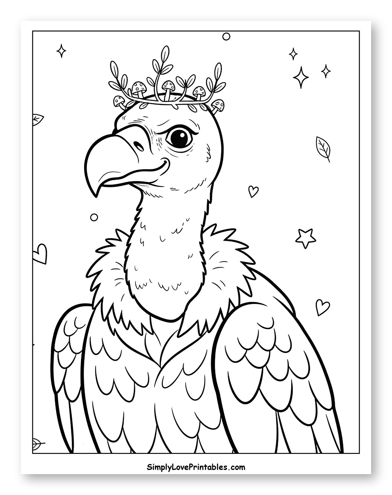 Proud Vulture with a Mushroom and Leaf Crown