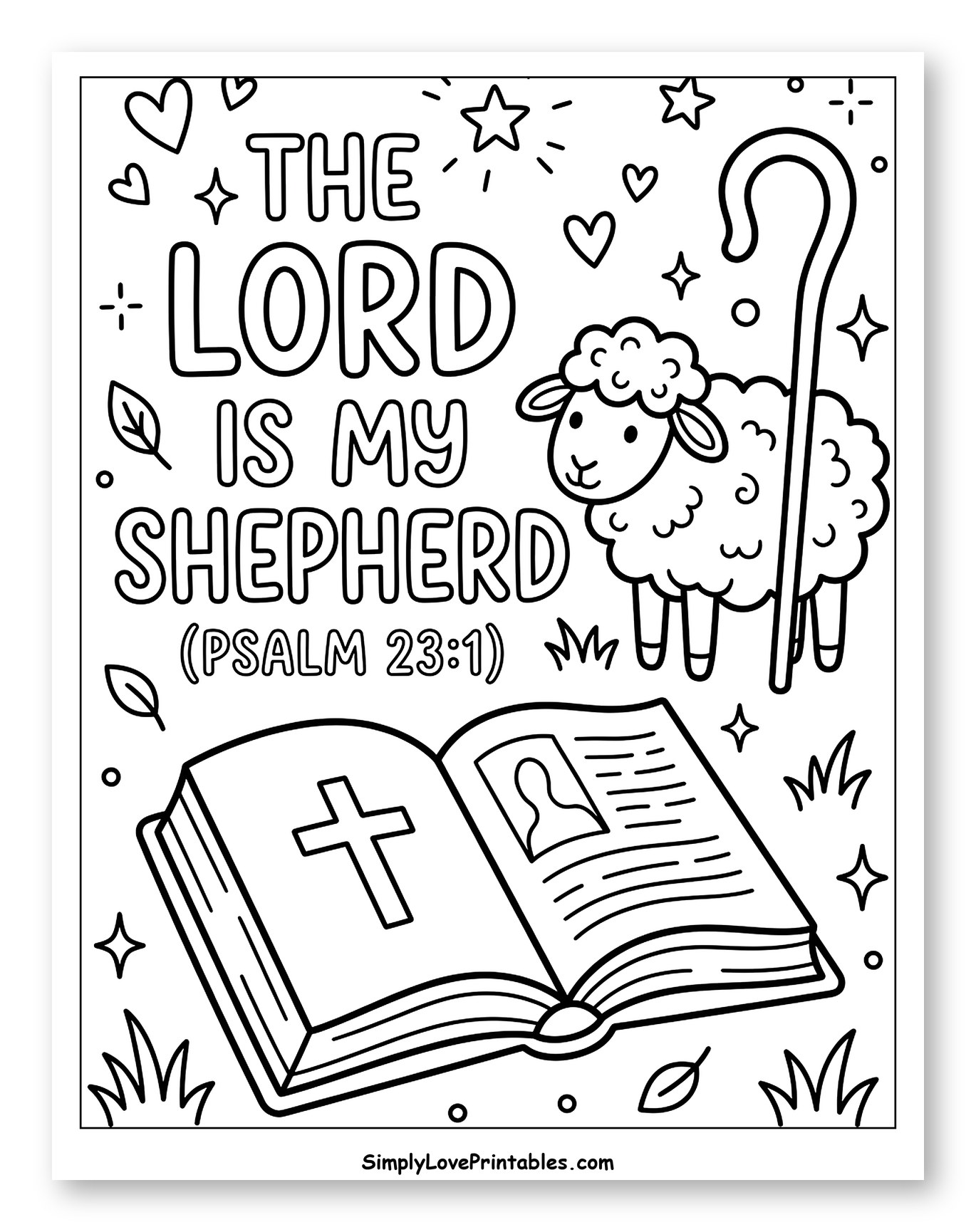 Psalm 23:1 Scripture with Lamb and Bible Coloring Sheet for Adults