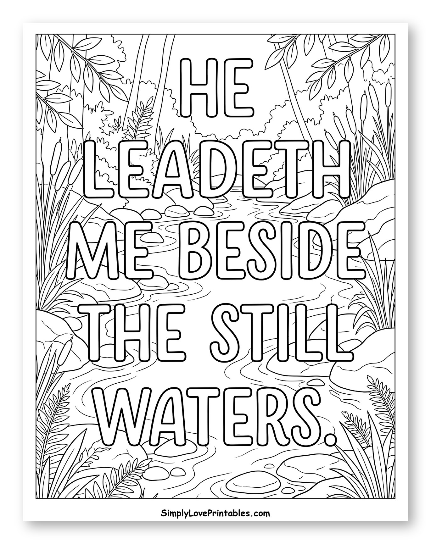 Psalm 23 Still Waters River Landscape Coloring Sheet