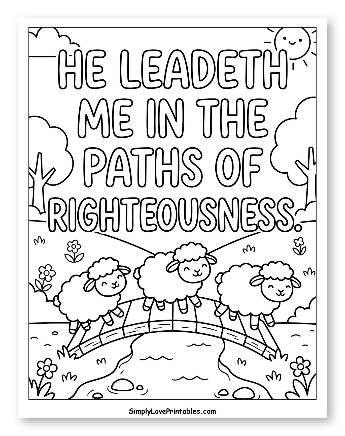Psalm 23 Verse with Sheep Crossing Bridge