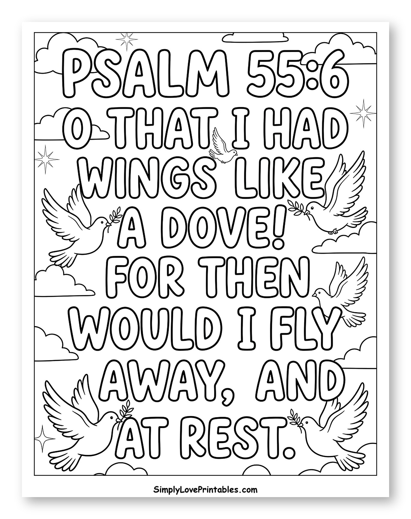 Psalm 55:6 Biblical Scripture with Doves