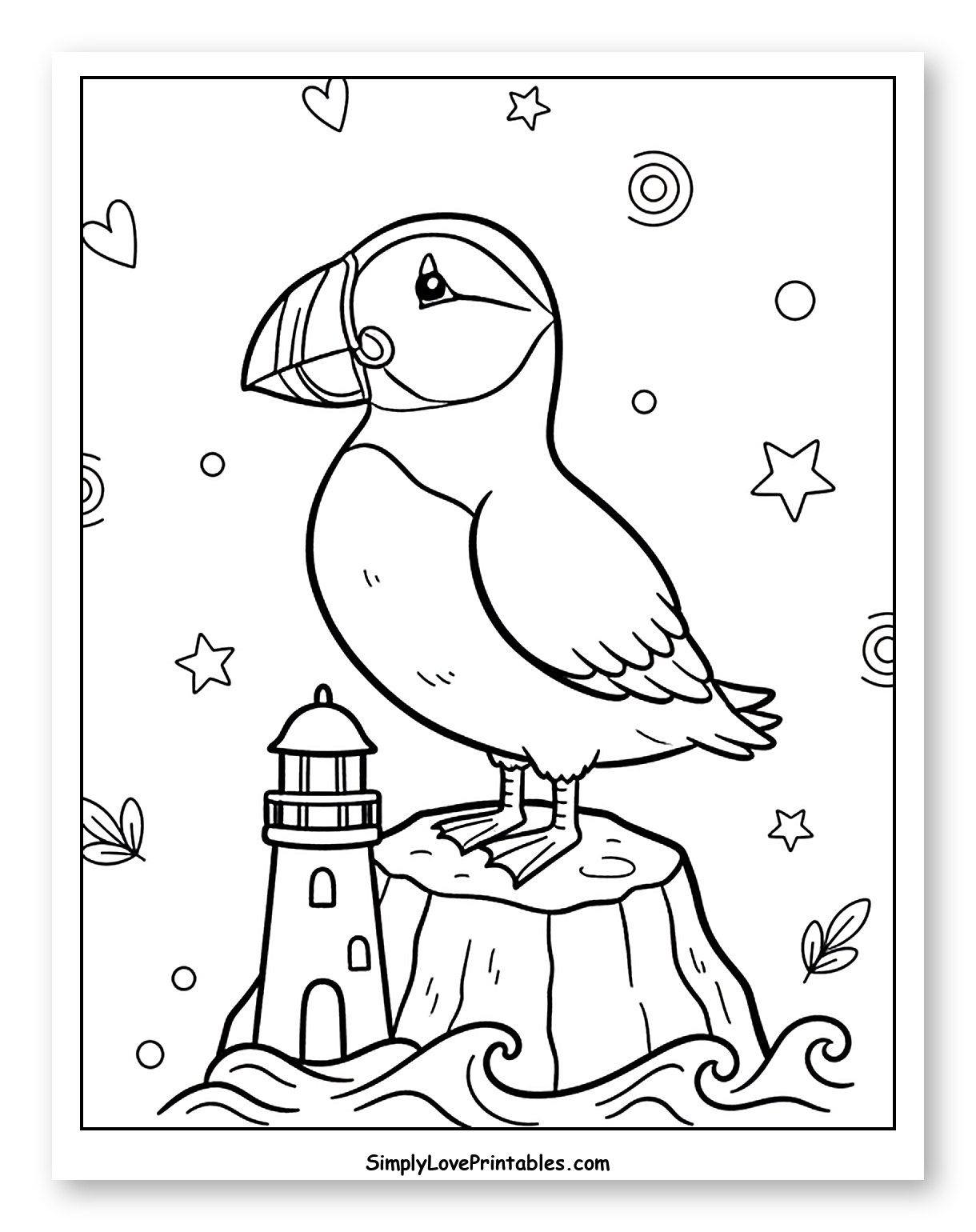 Puffin on a Rock with a Lighthouse