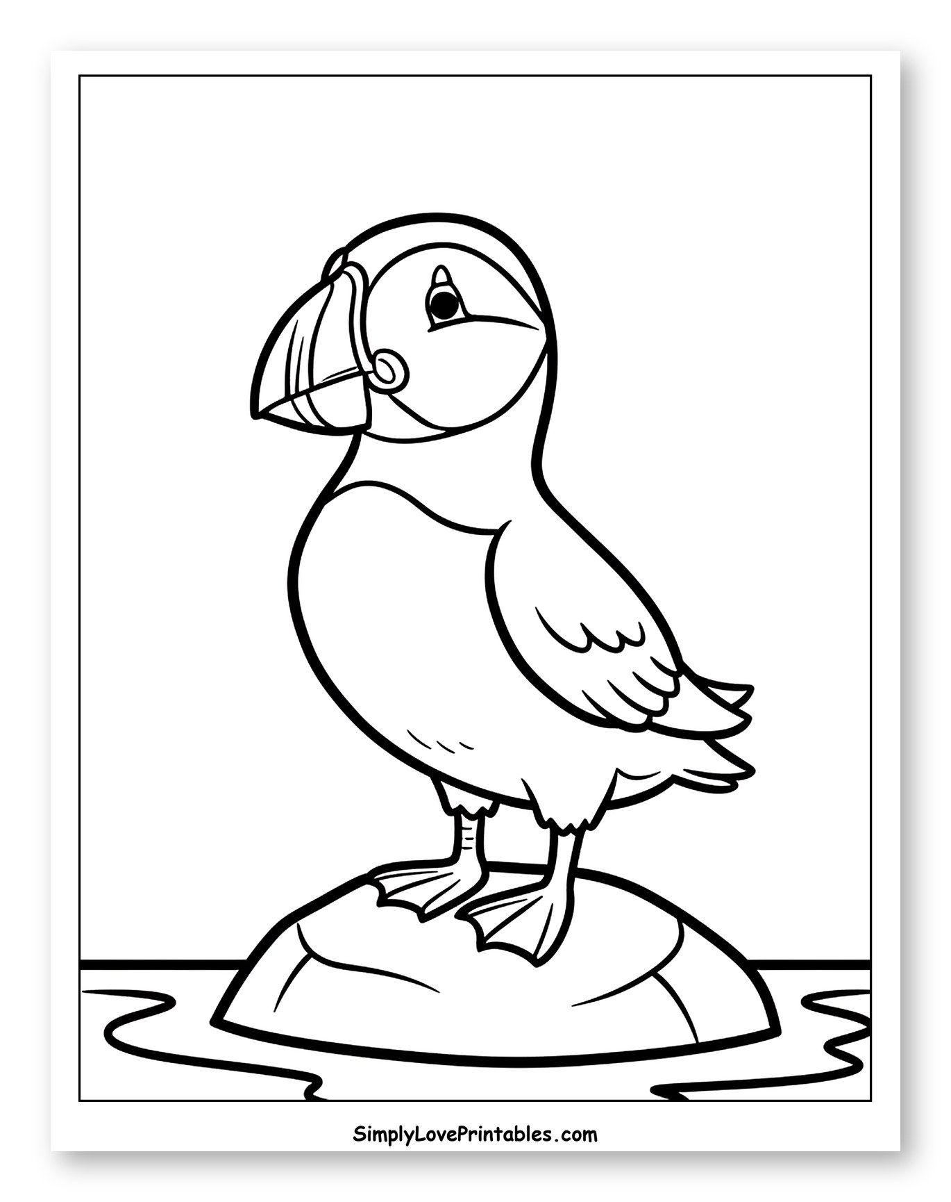 Puffin Standing on a Rock in Water Coloring Sheet for Toddlers
