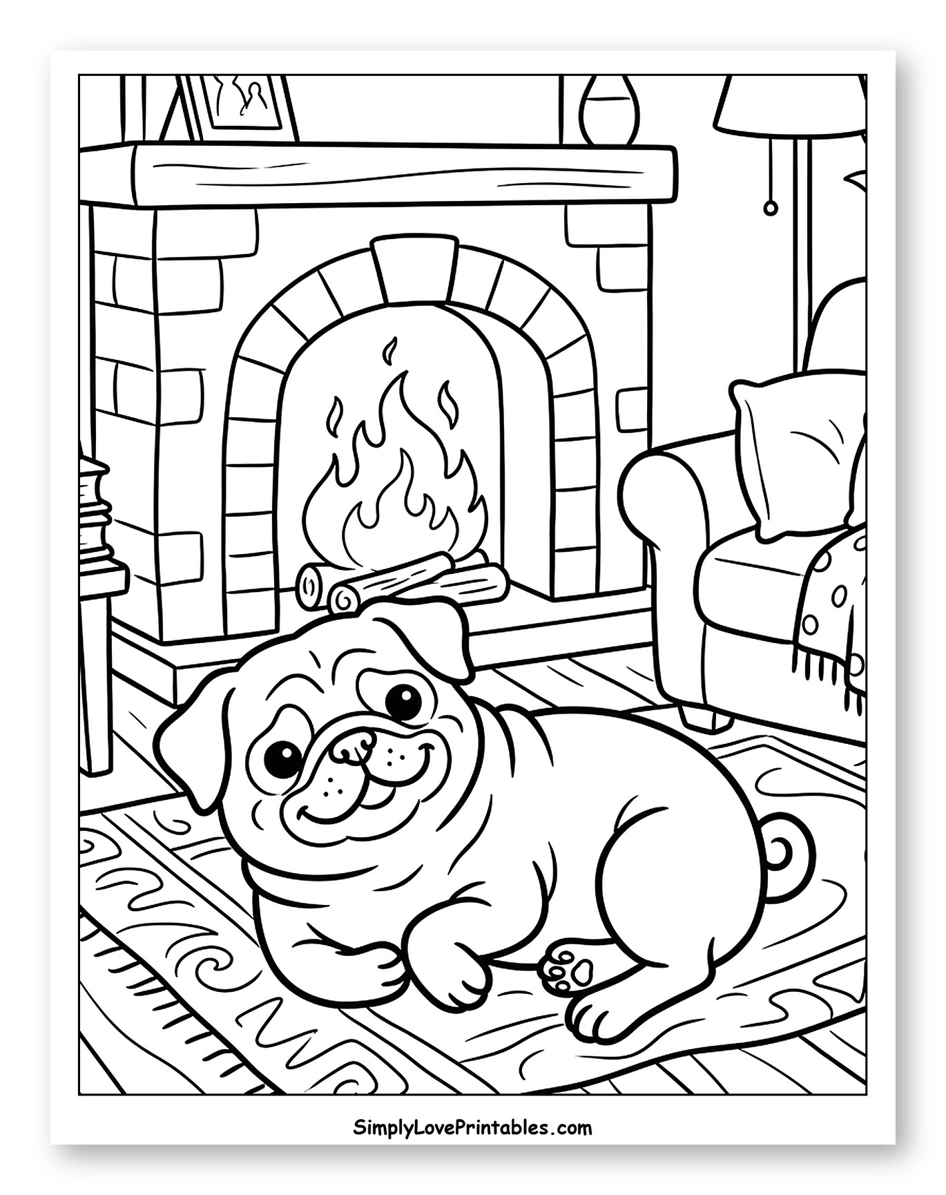 Pug by a Cozy Fireplace