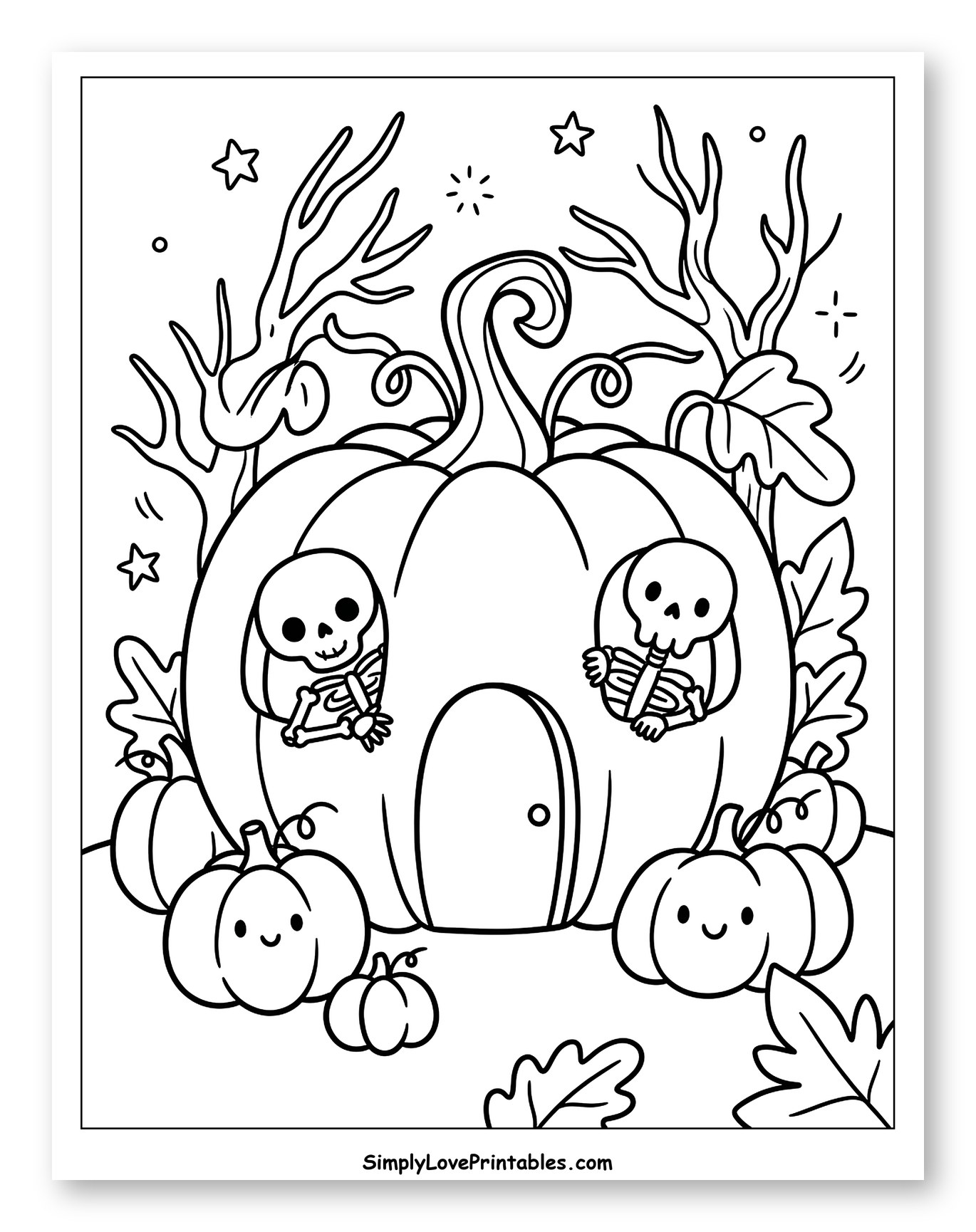 Pumpkin House with Skeletons and Little Pumpkins