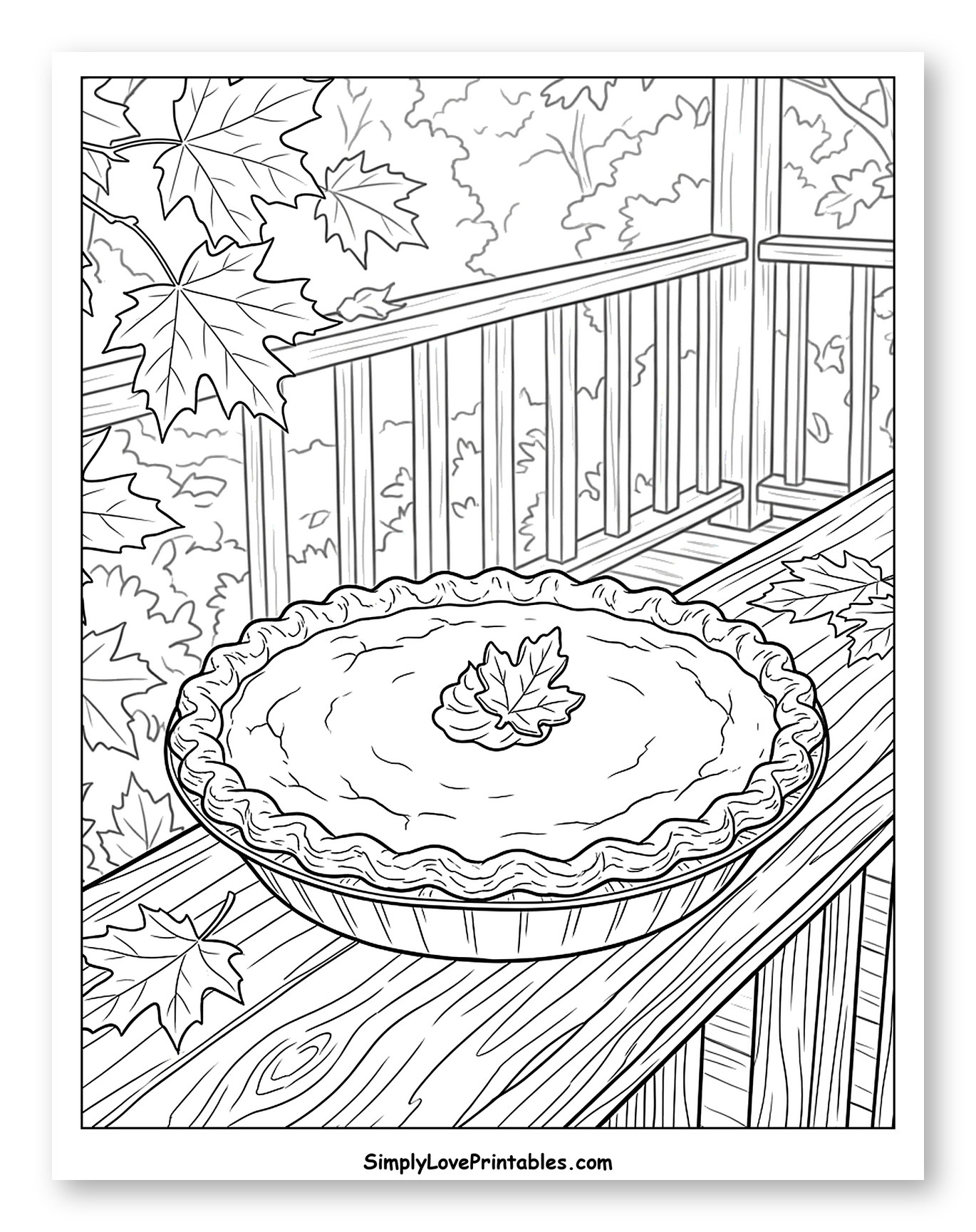 Pumpkin Pie on Balcony with Maple Leaves