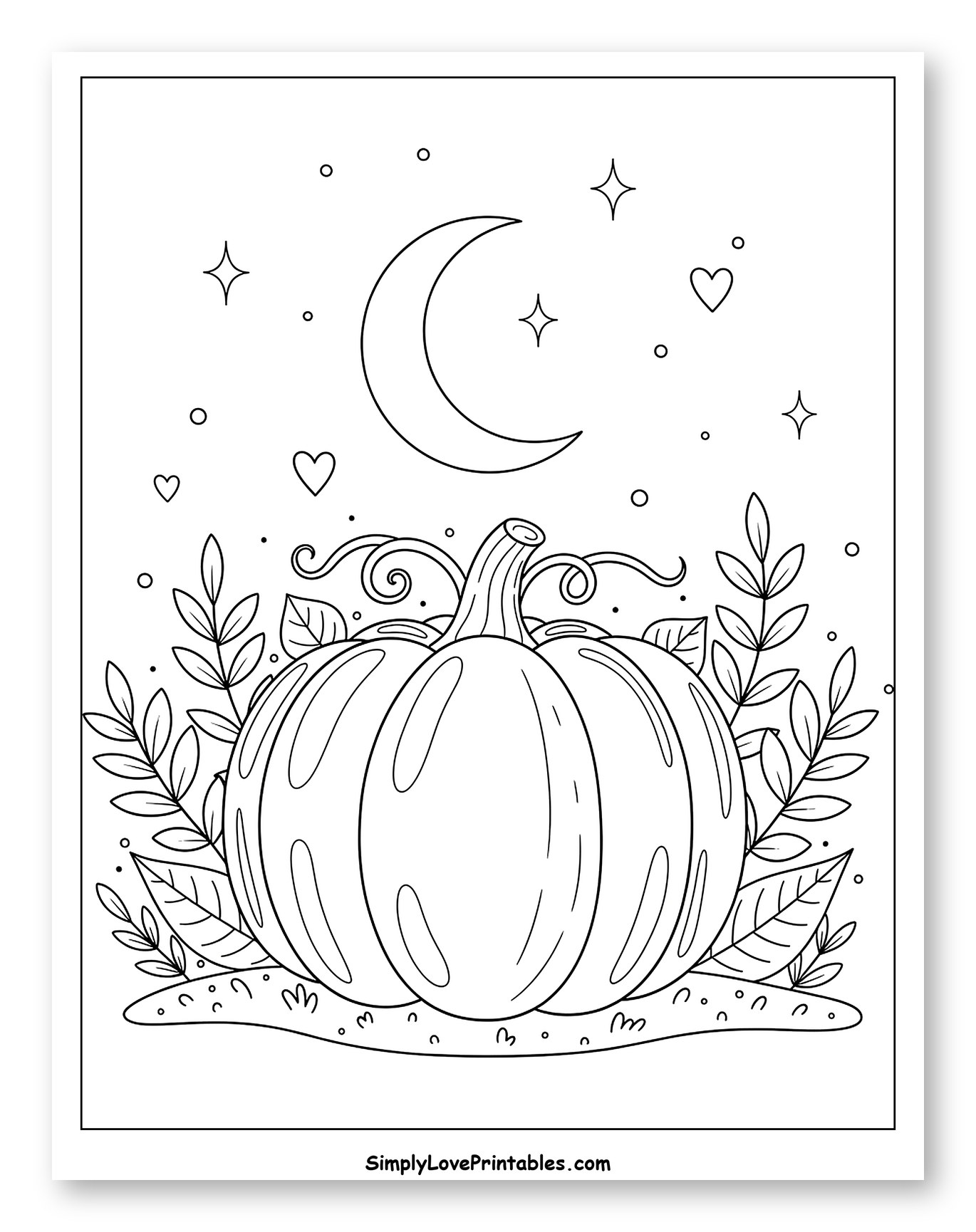 Pumpkin under a Crescent Moon and Stars