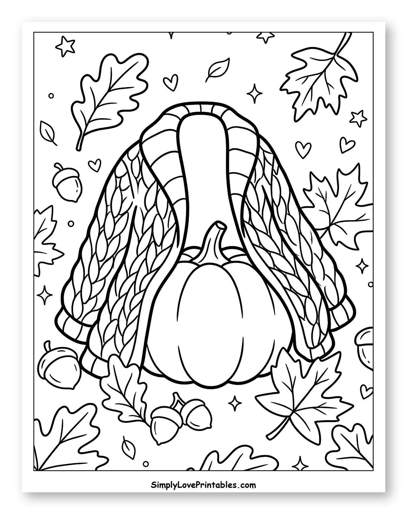 Pumpkin with Knitted Scarf and Autumn Leaves