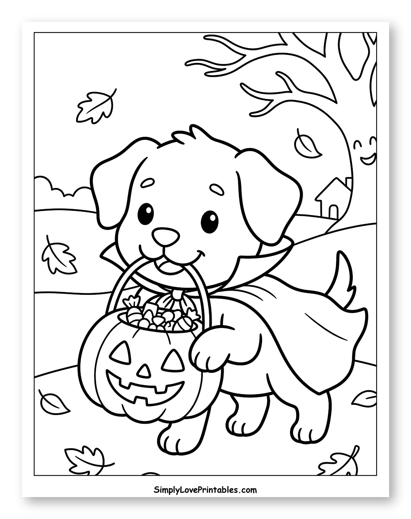 Puppy in Costume Holding a Jack-o'-Lantern
