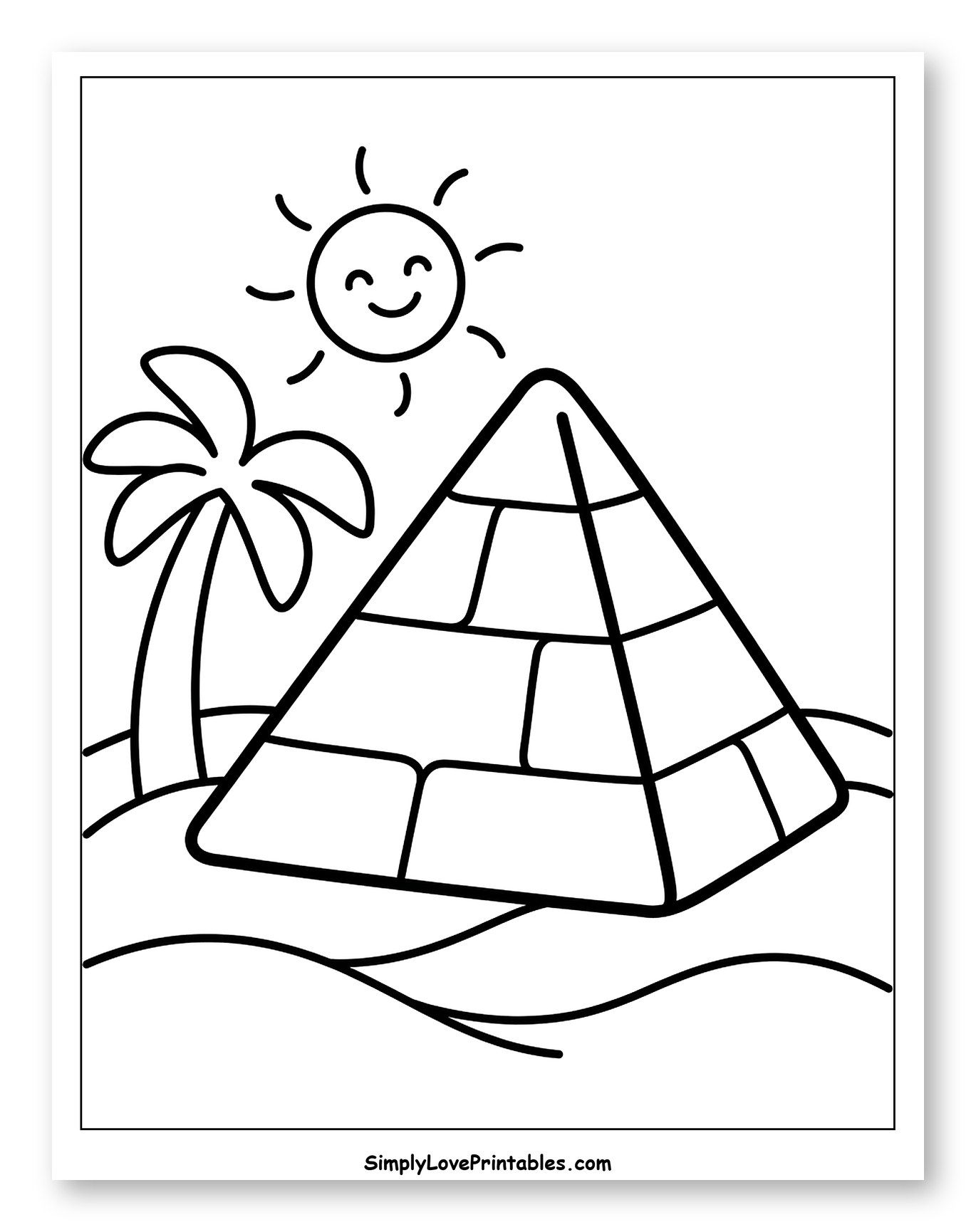 Pyramid and Palm Tree under Smiling Sun