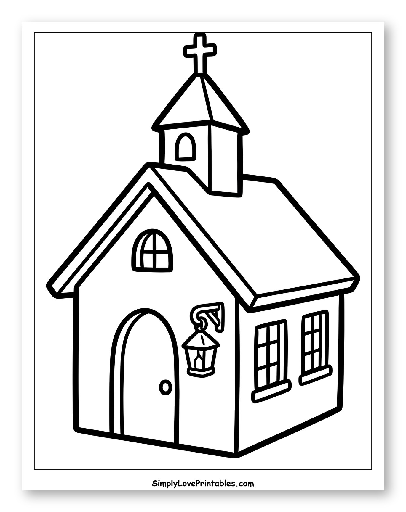 Quaint Church with Cross on Steeple Coloring Page for Toddlers