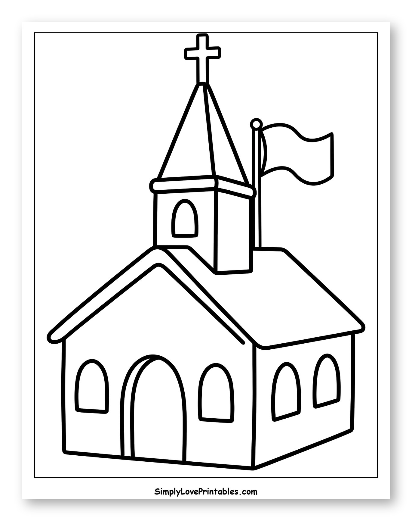 Quaint Church with Steeple and Flag