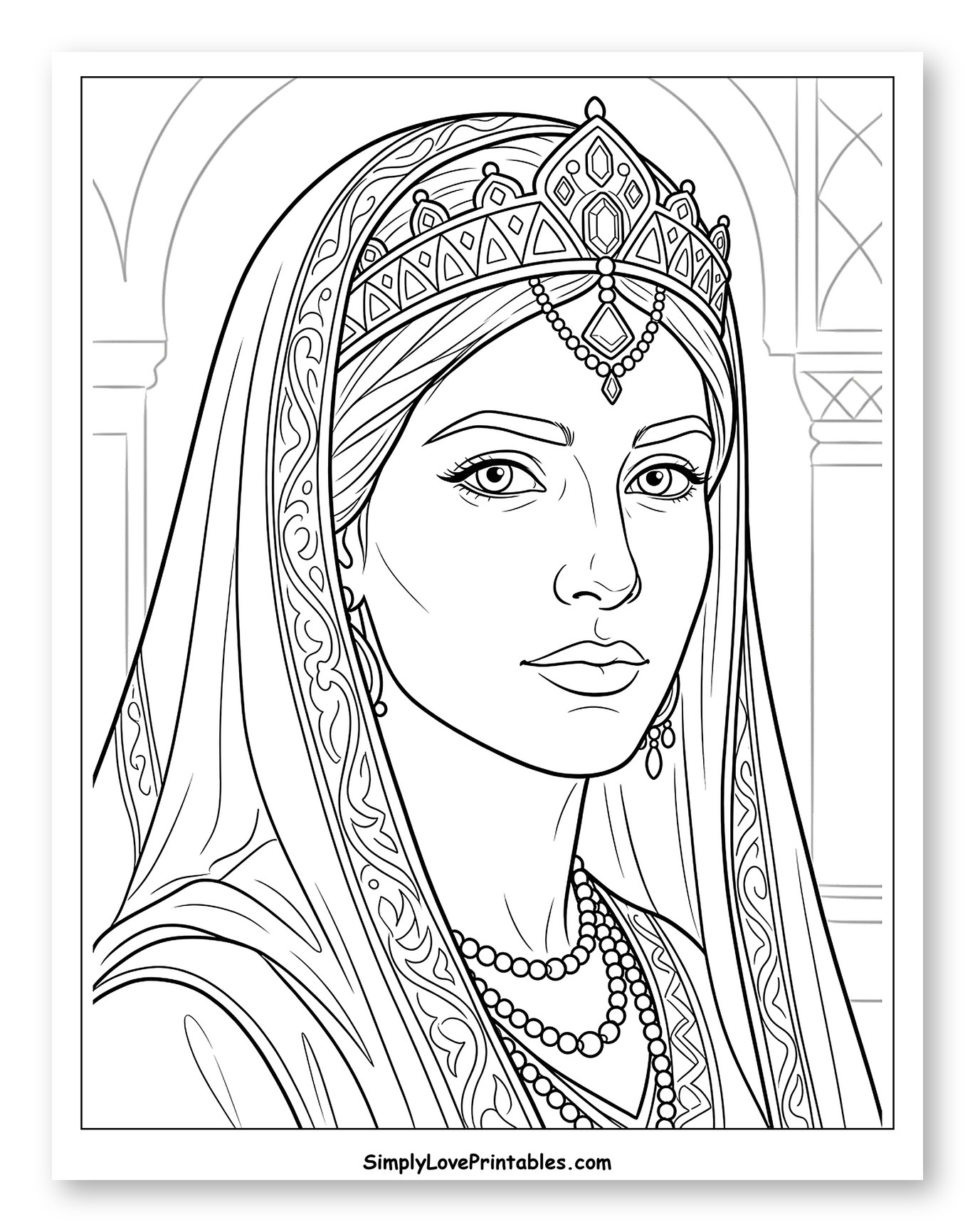 Queen Esther in Royal Attire Coloring Sheet
