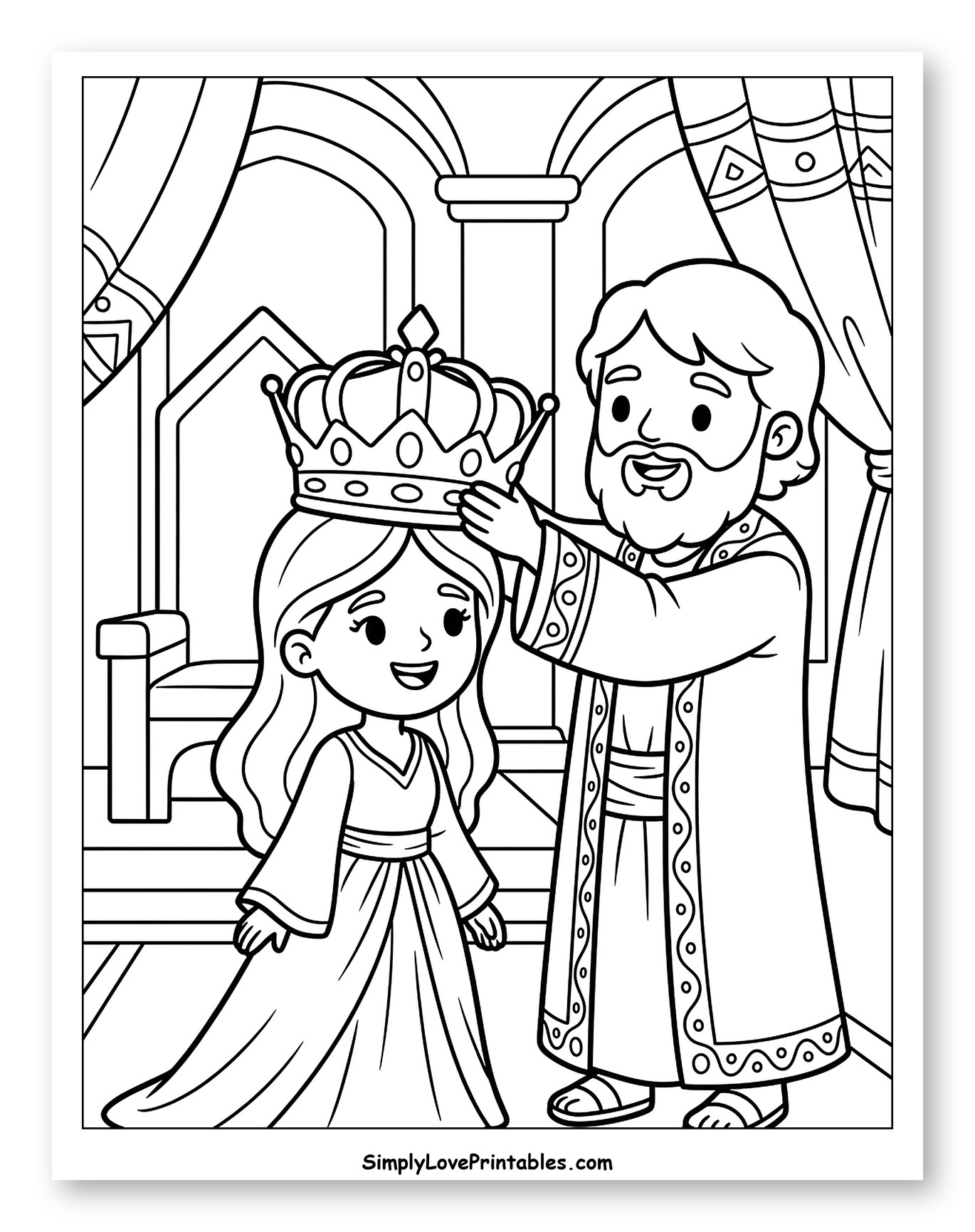 Queen Esther's Coronation Coloring Page for Kids