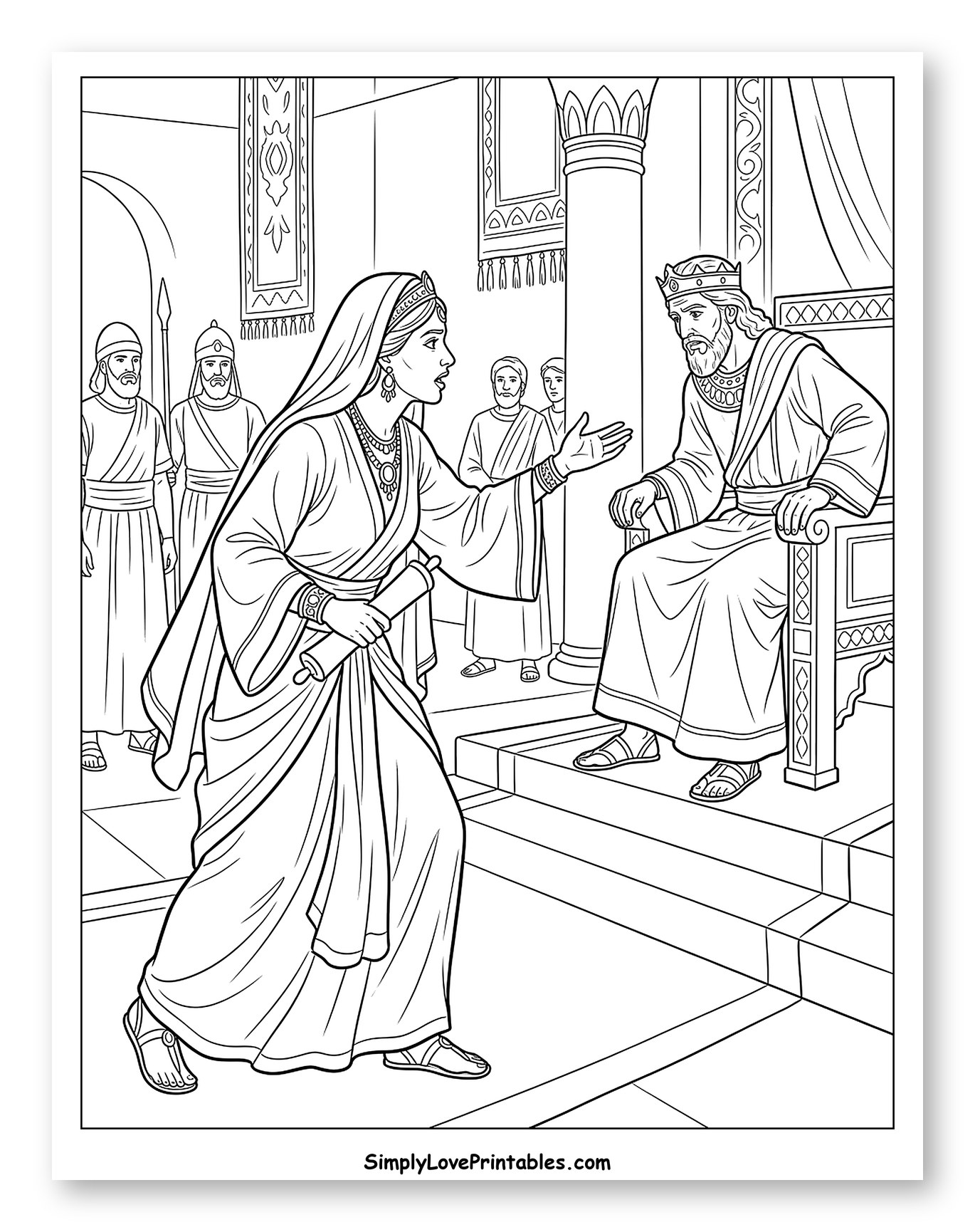 Queen Esther Speaking to King Ahasuerus Coloring Page