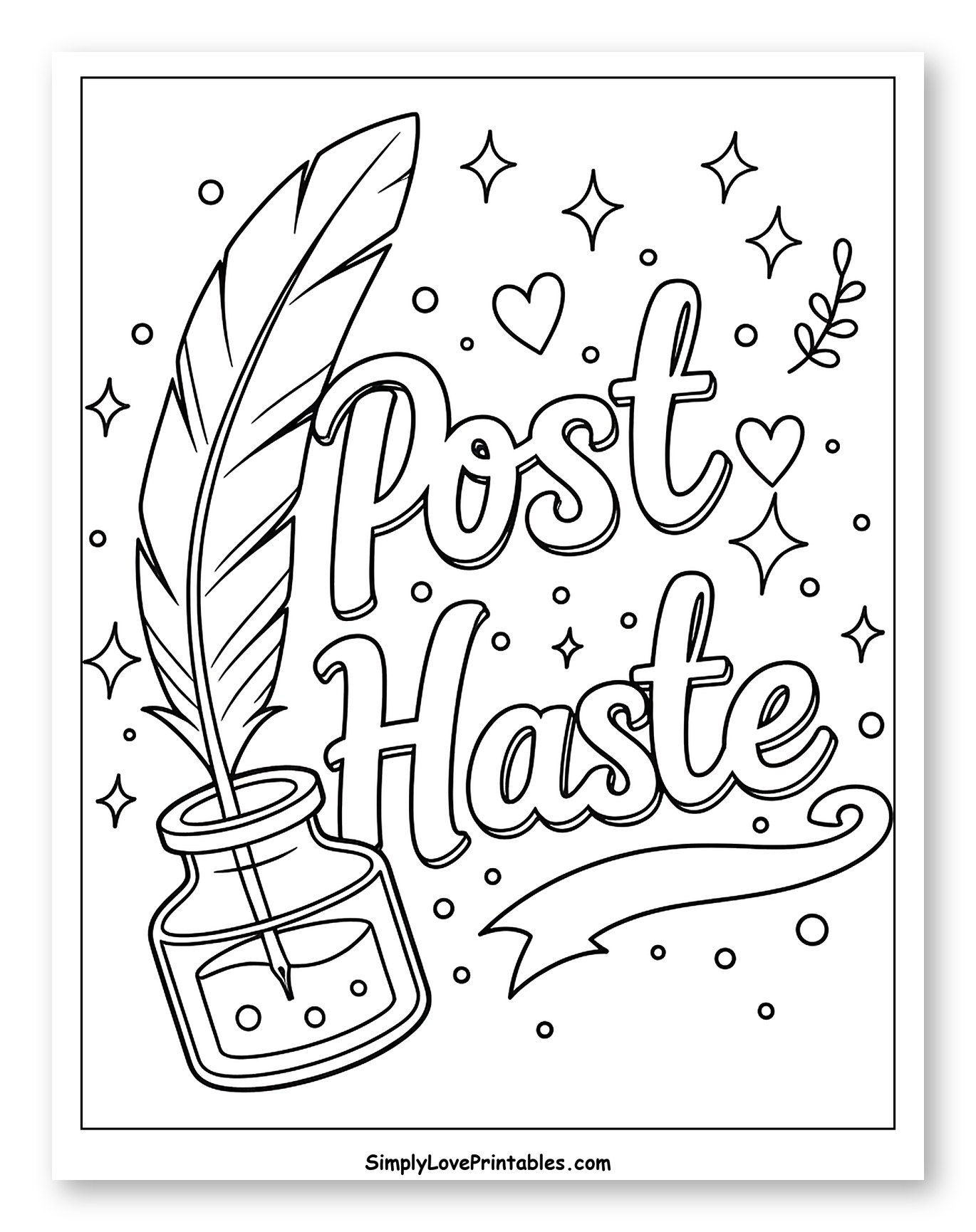 Quill Pen and Inkwell with Post Haste Saying Coloring Sheet for Adults