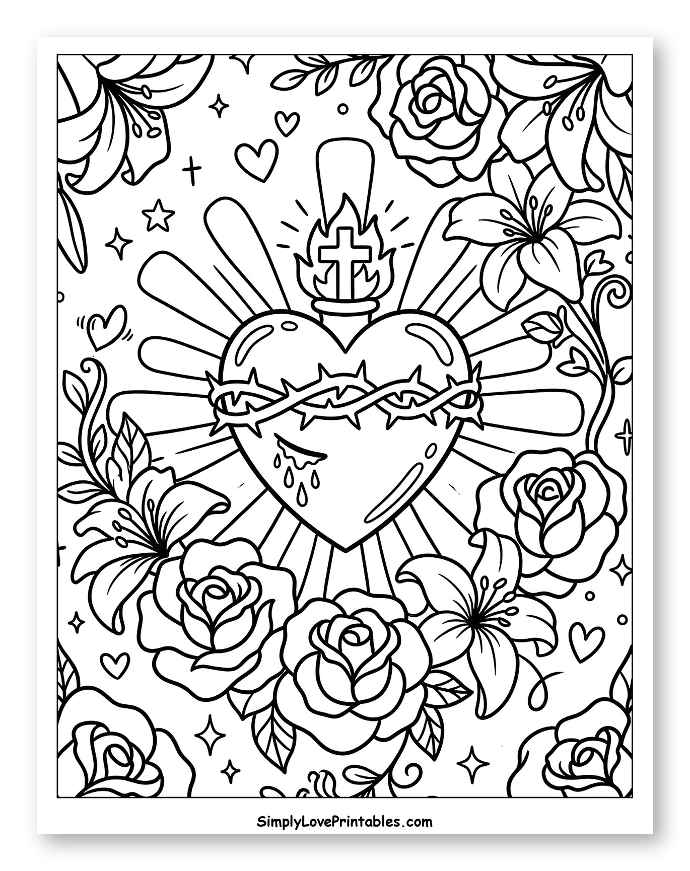 Radiant Sacred Heart and Elegant Flowers